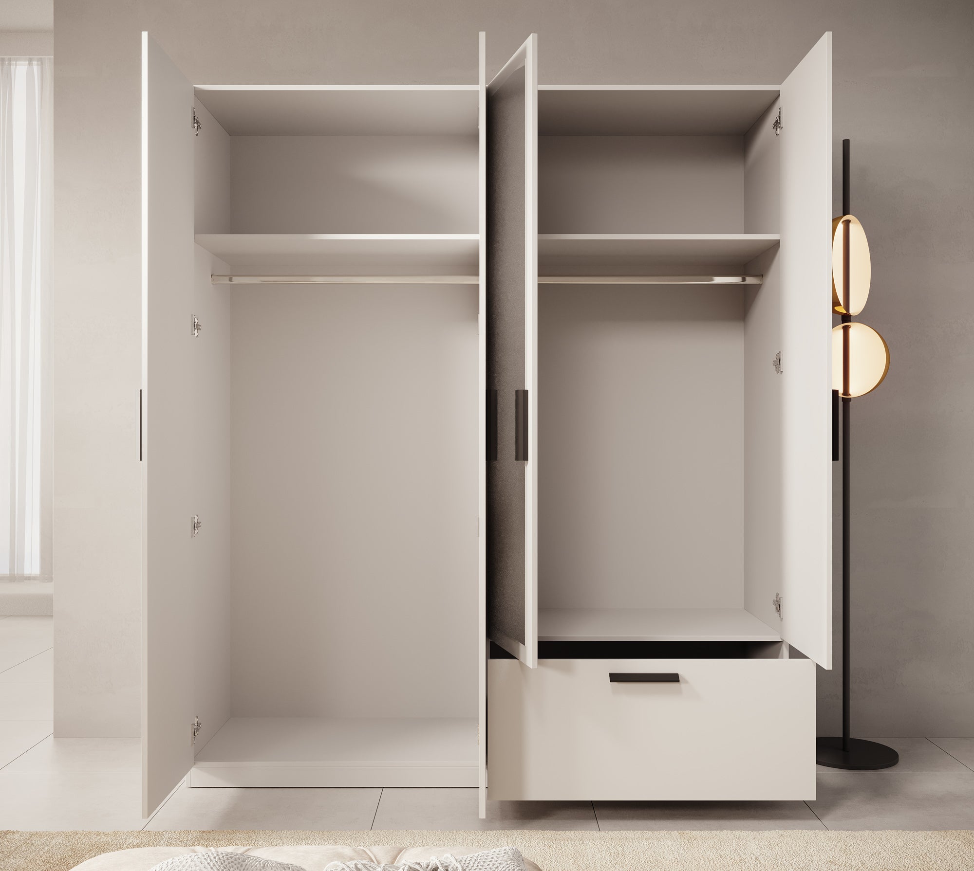 Lillian - Kledingkast met lade - Wit - 180x54x210 cm