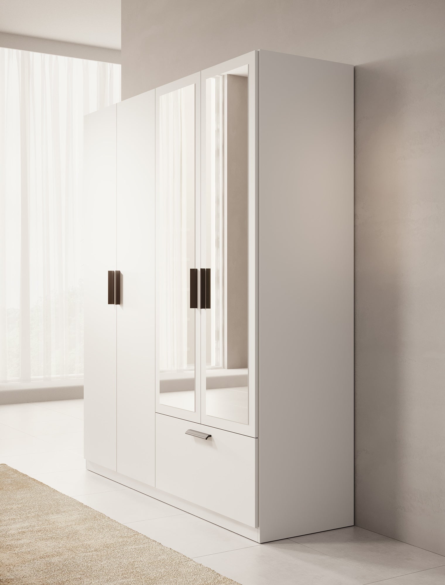 Lillian - Kledingkast met lade - Wit - 180x54x210 cm