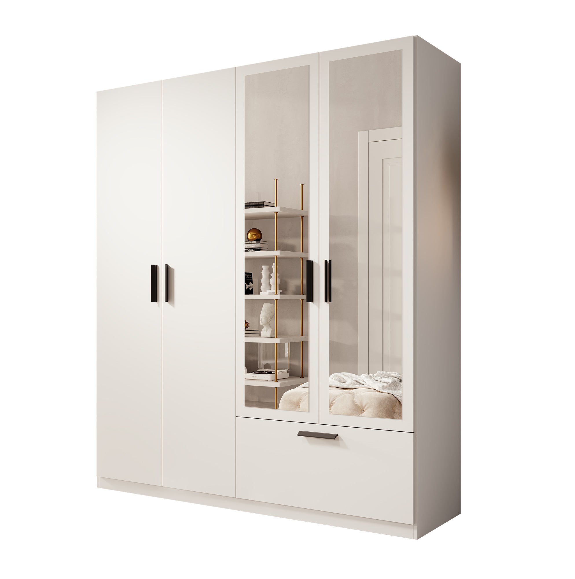 Lillian - Kledingkast met lade - Wit - 180x54x210 cm