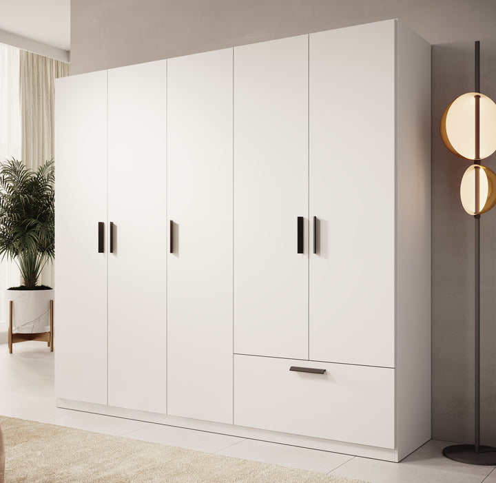 Lillian - Kledingkast 5-deurs - Wit - 225x54x210 cm