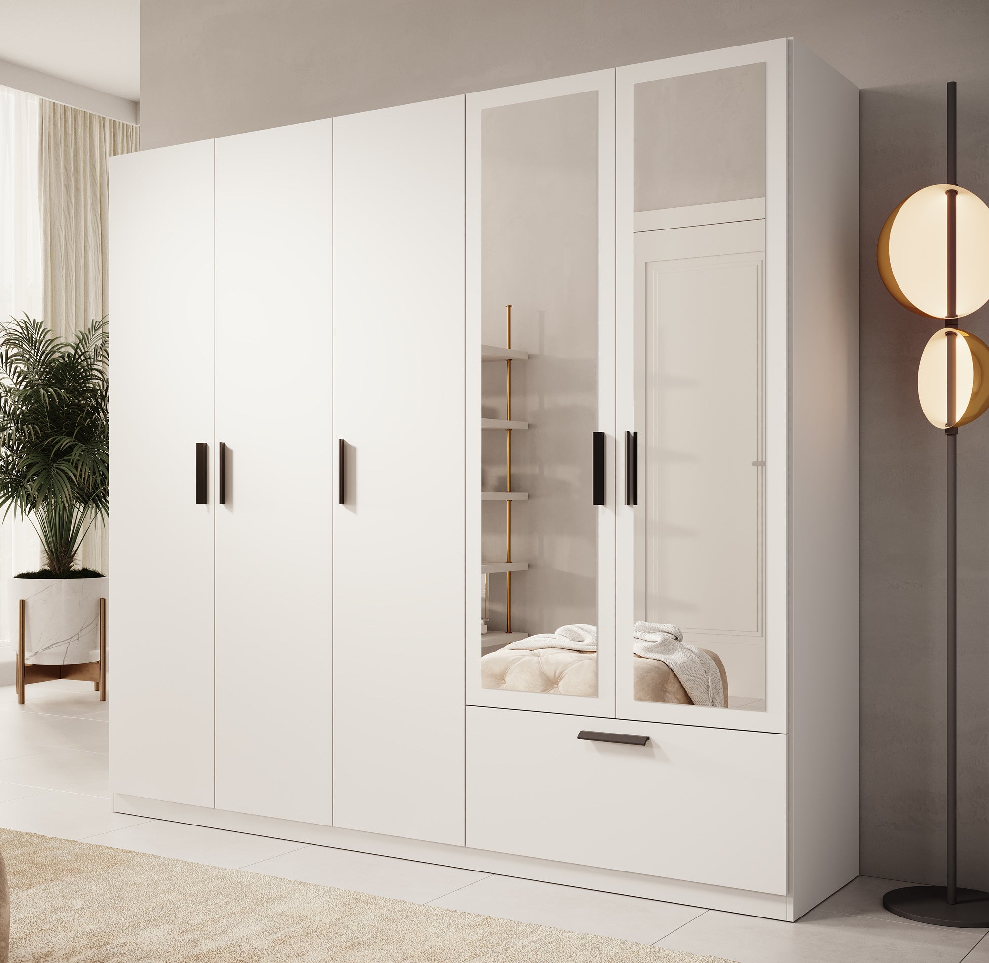 Lillian - Kledingkast met lade - Wit - 225x54x210 cm