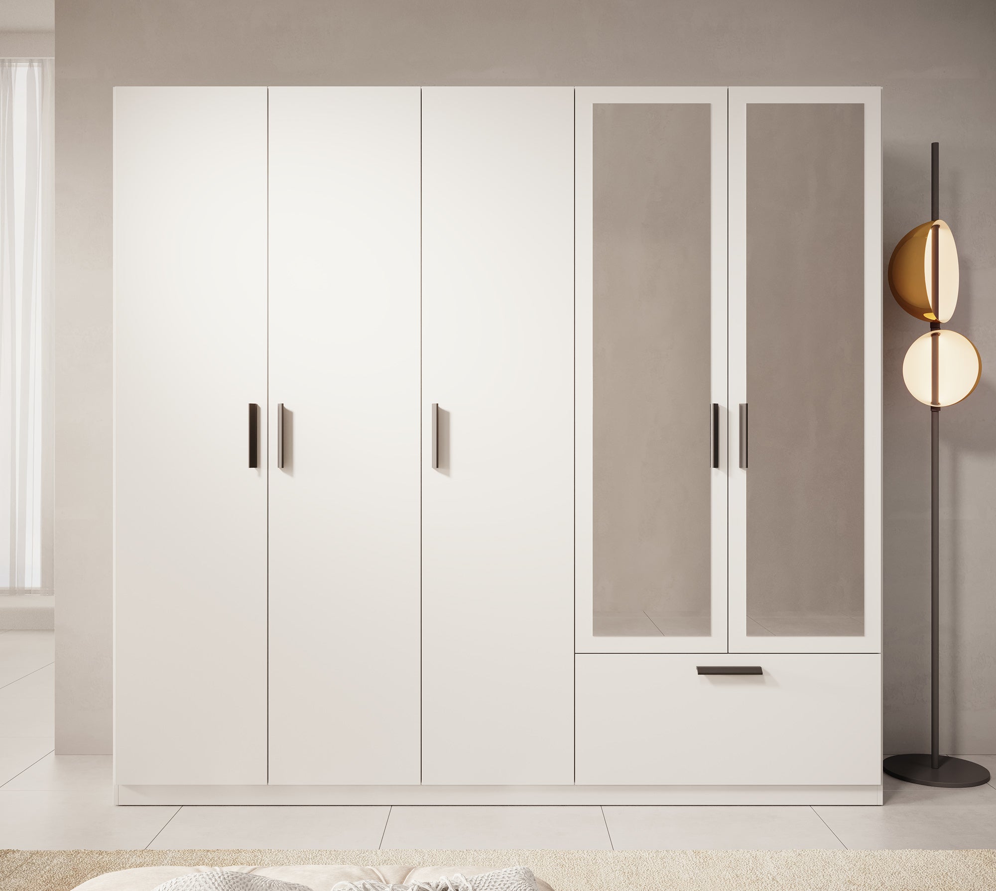 Lillian - Kledingkast met lade - Wit - 225x54x210 cm