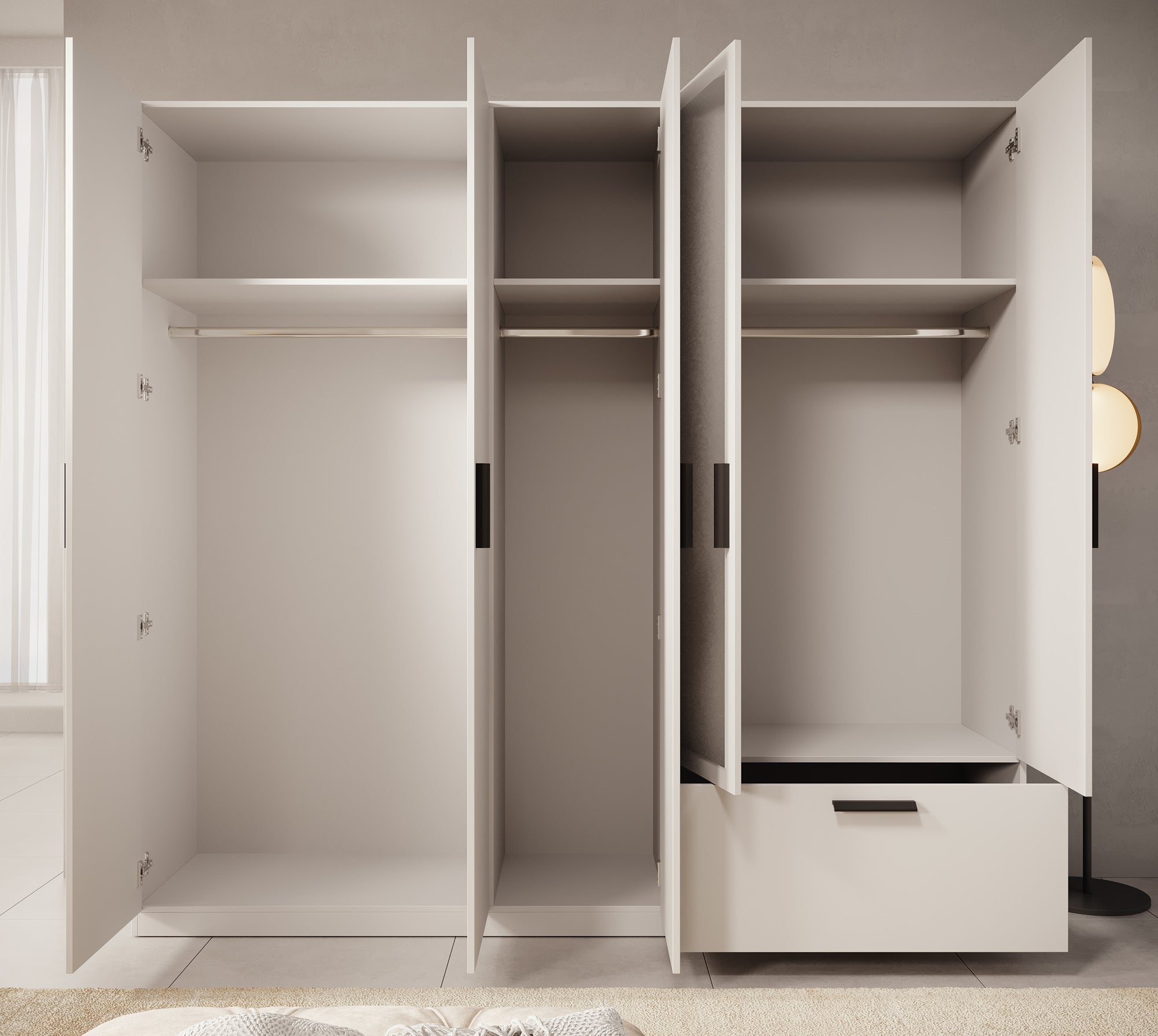 Lillian - Kledingkast met lade - Wit - 225x54x210 cm