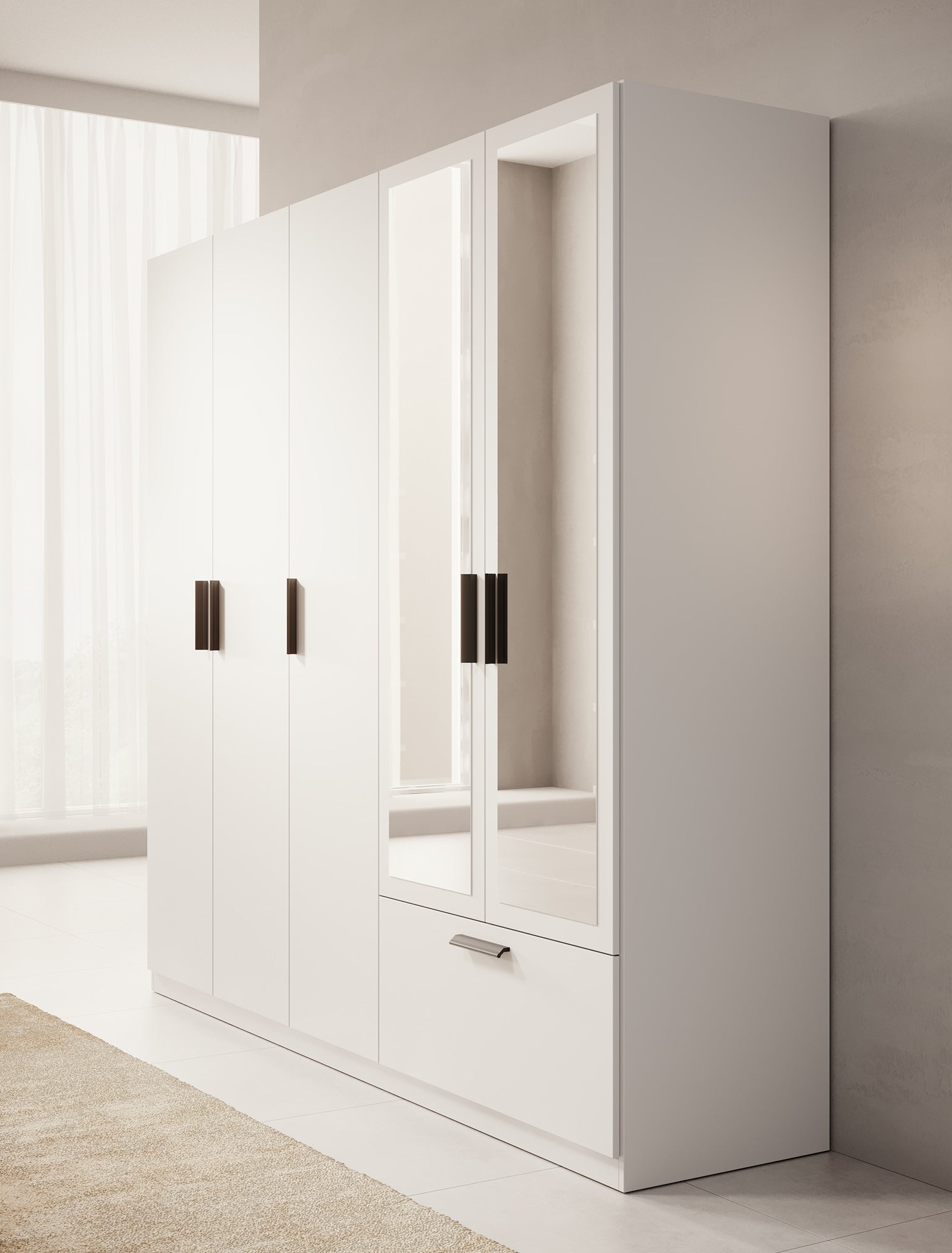 Lillian - Kledingkast met lade - Wit - 225x54x210 cm