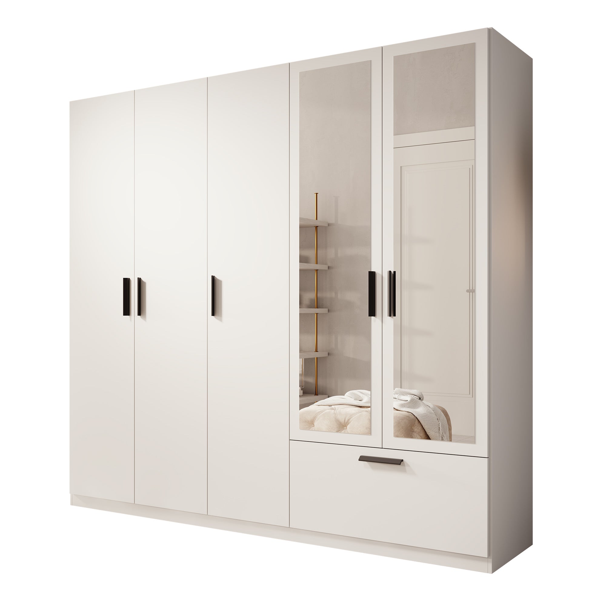 Lillian - Kledingkast met lade - Wit - 225x54x210 cm