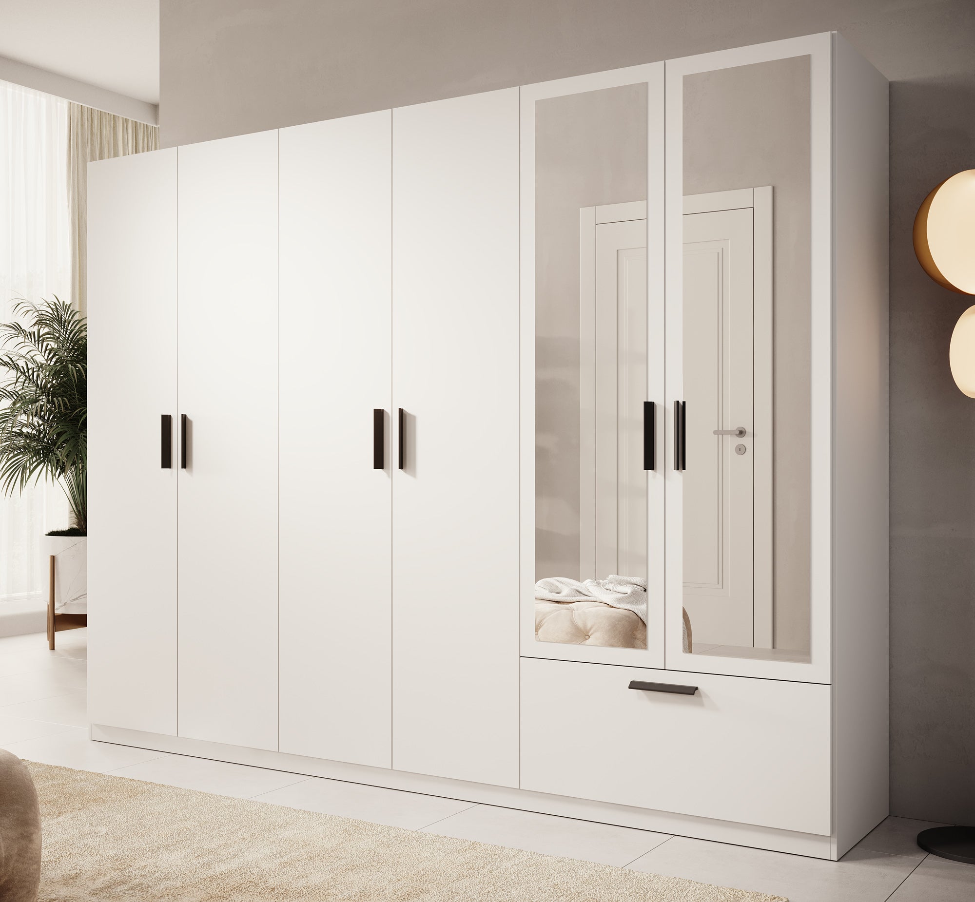 Lillian - Kledingkast met lade - Wit - 270x54x210 cm