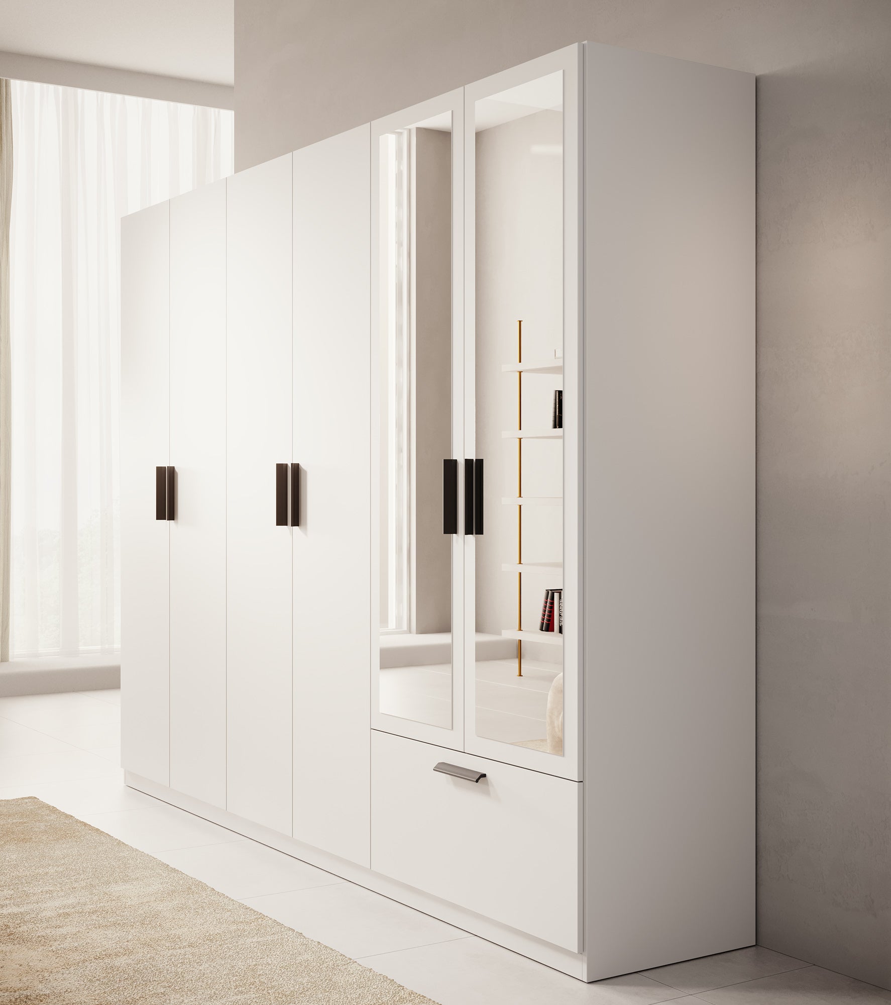 Lillian - Kledingkast met lade - Wit - 270x54x210 cm