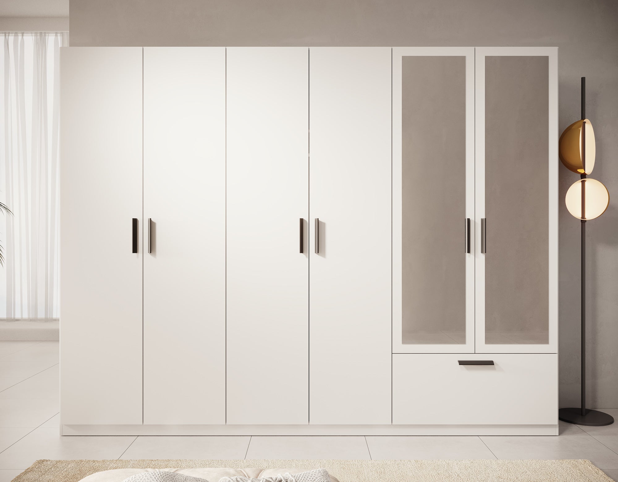 Lillian - Kledingkast met lade - Wit - 270x54x210 cm