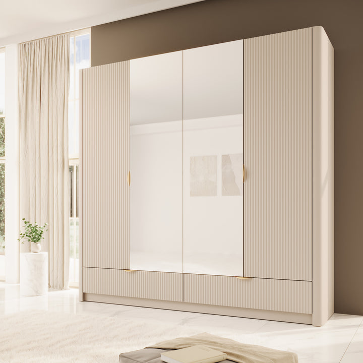 Lima - Kledingkast 4-deurs - Beige - 213x55x208 cm