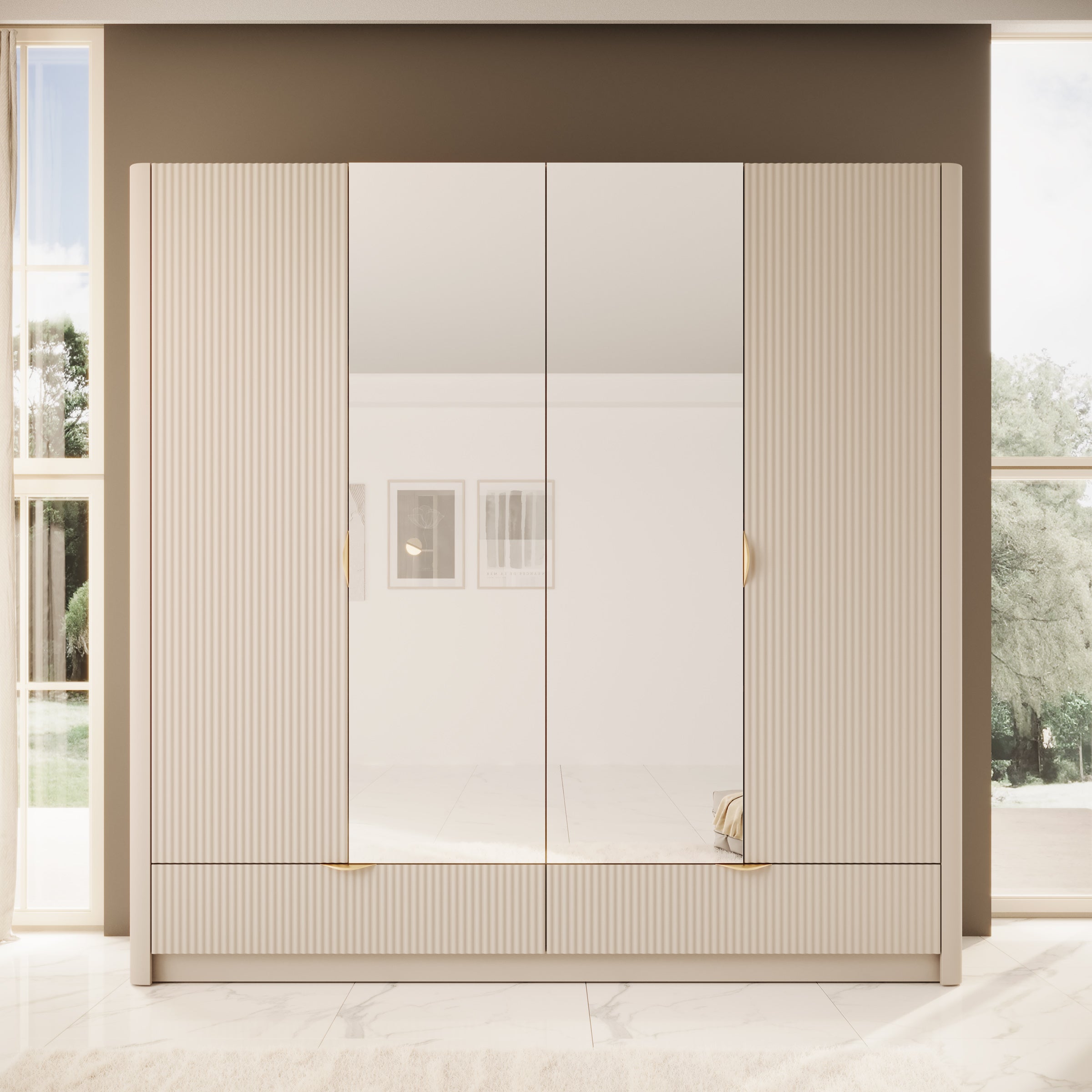 Lima - Kledingkast 4-deurs - Beige - 213x55x208 cm