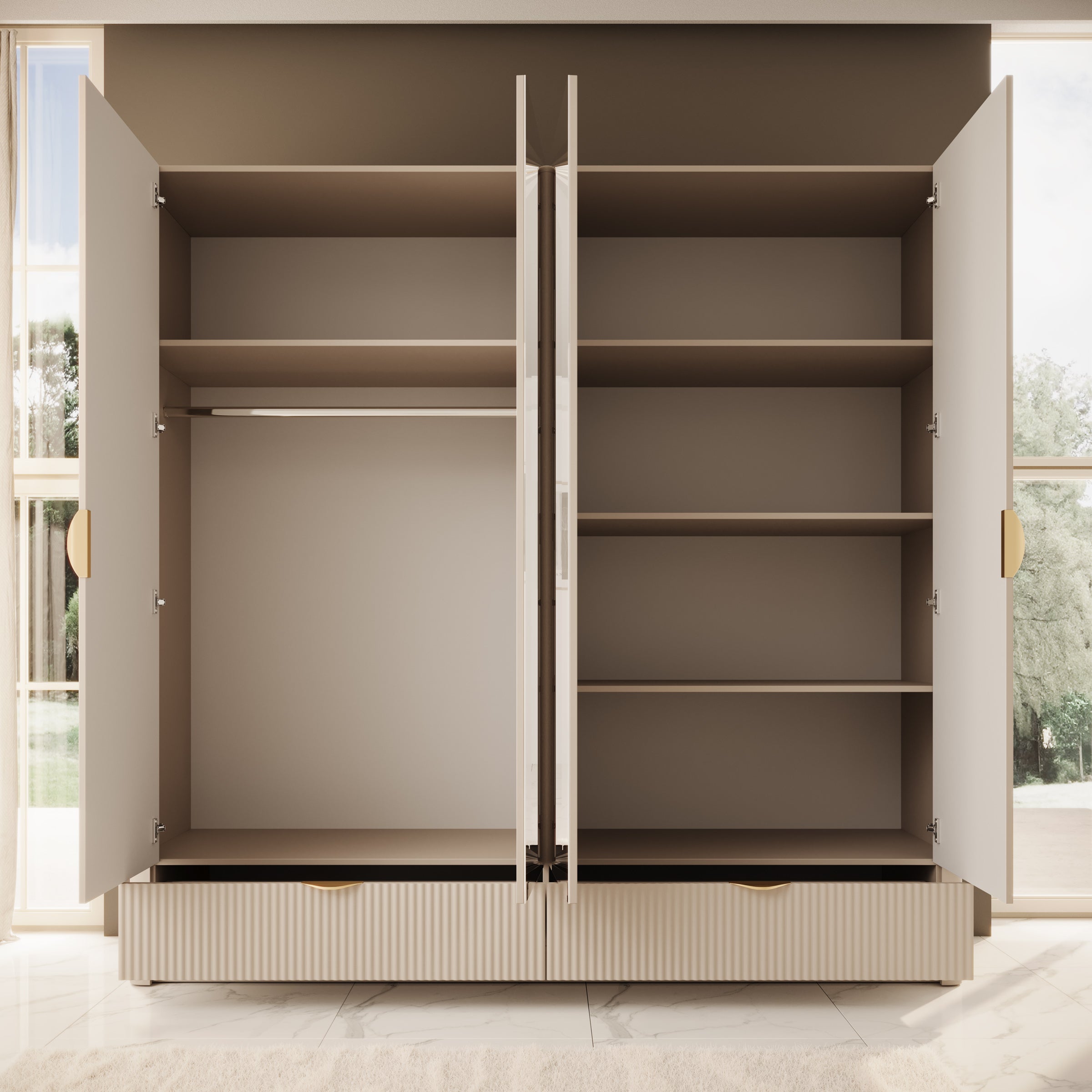 Lima - Kledingkast 4-deurs - Beige - 213x55x208 cm