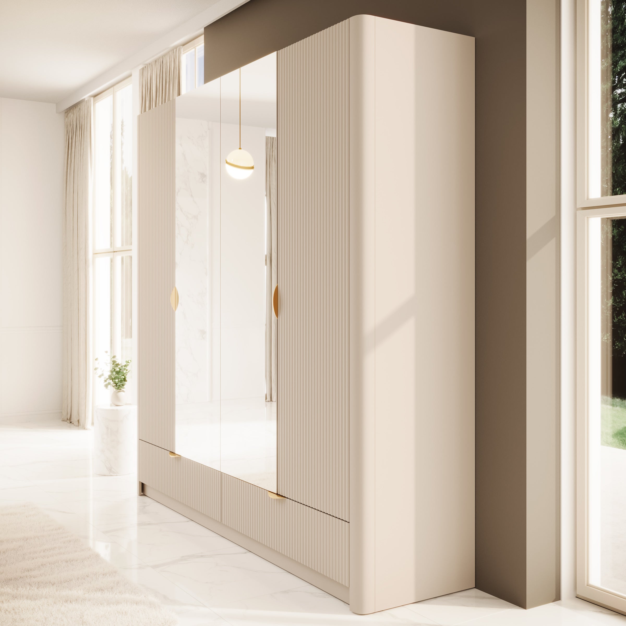 Lima - Kledingkast 4-deurs - Beige - 213x55x208 cm