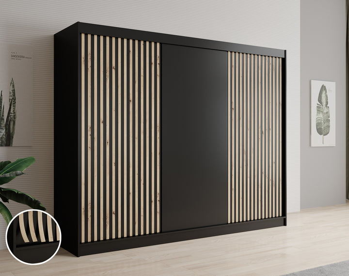 Lisbon - Kledingkast met schuifdeuren - Zwart/eiken - 250x62x200 cm