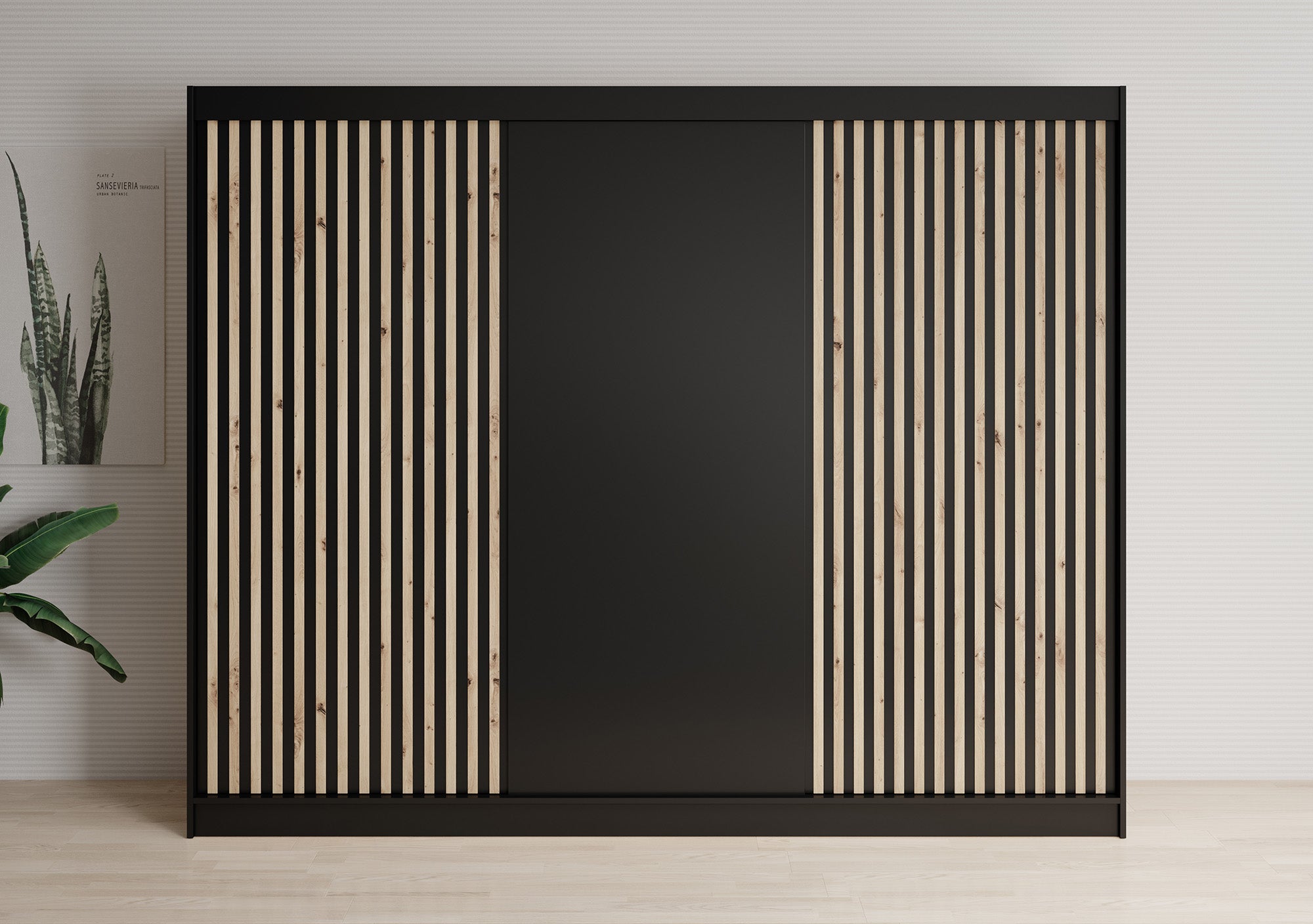 Lisbon - Kledingkast met schuifdeuren - Zwart/eiken - 250x62x200 cm
