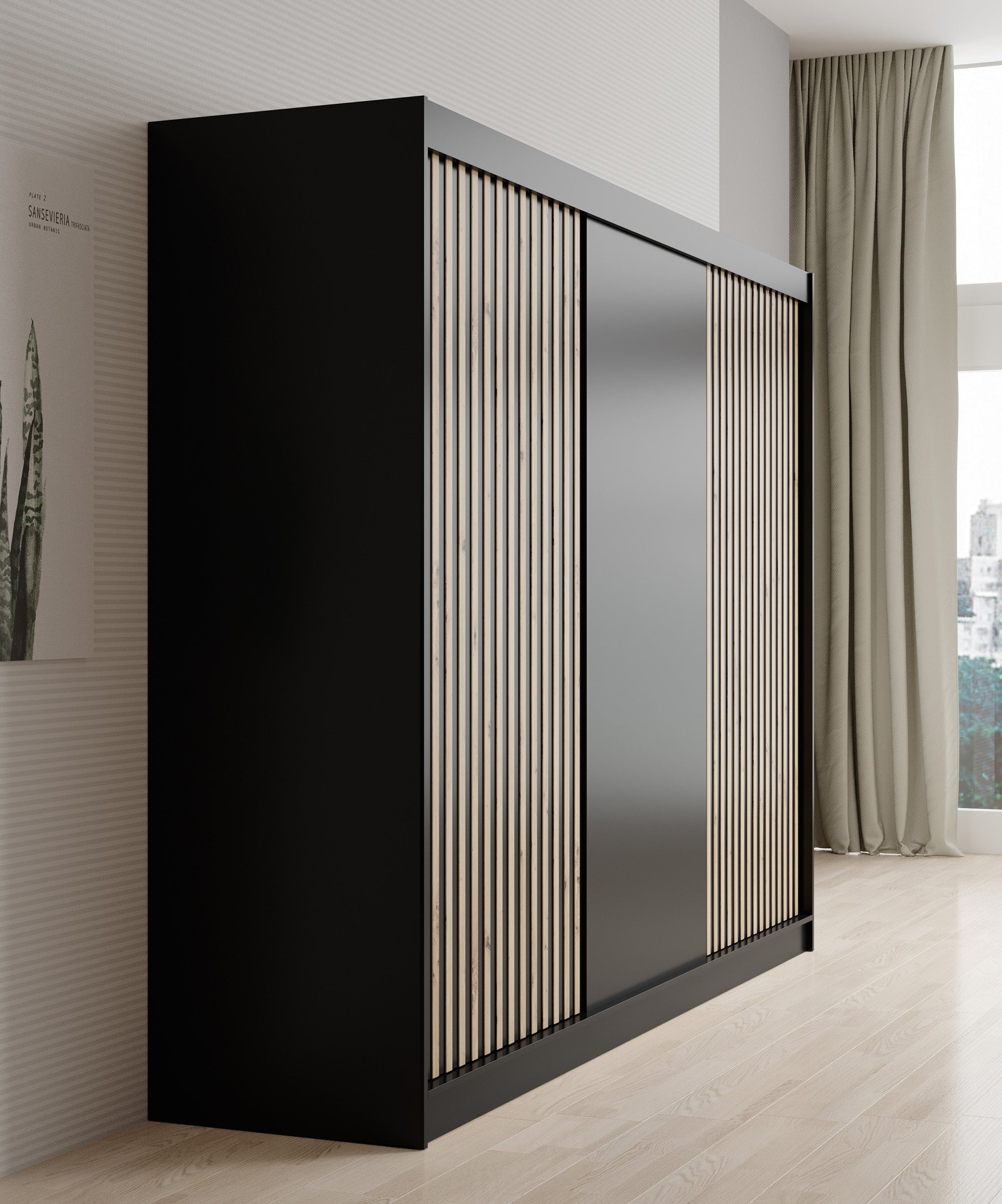 Lisbon - Kledingkast met schuifdeuren - Zwart/eiken - 250x62x200 cm