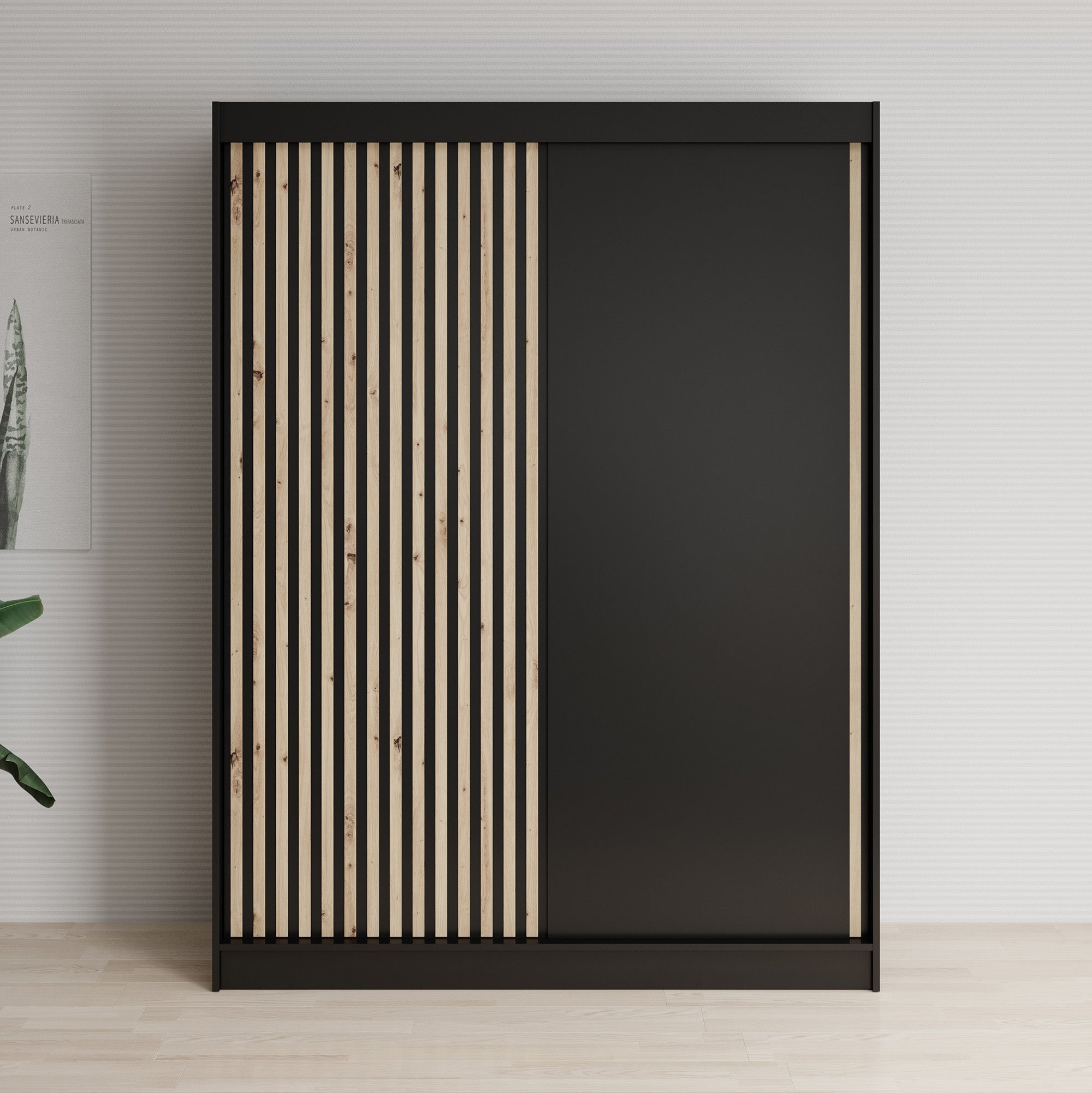 Lisbon - Kledingkast met schuifdeuren - Zwart/eiken - 150x62x200 cm