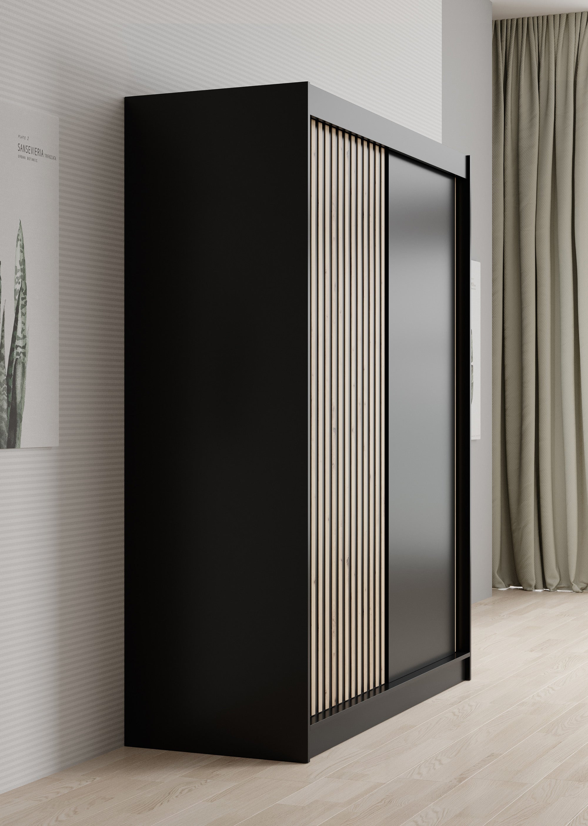 Lisbon - Kledingkast met schuifdeuren - Zwart/eiken - 150x62x200 cm