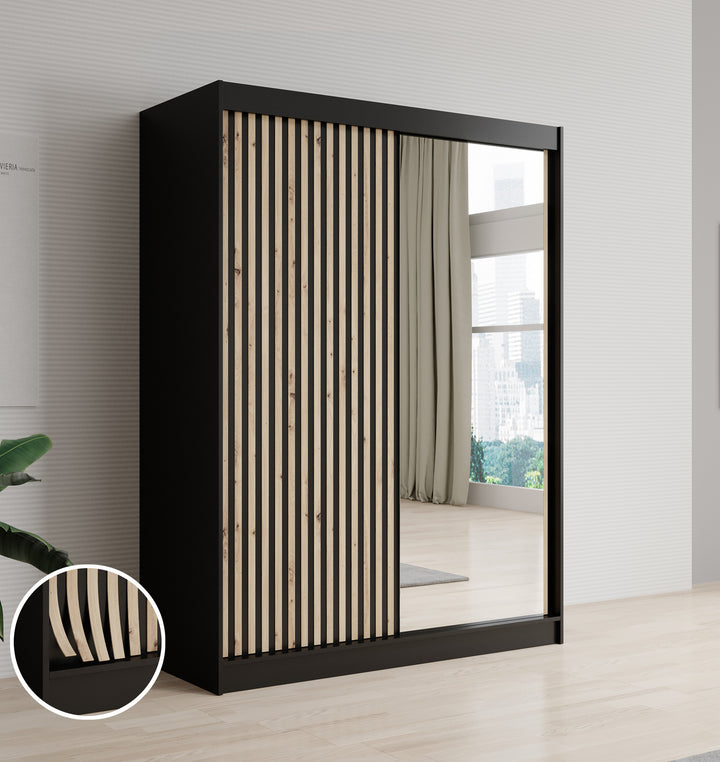 Lisbon 2 - Kledingkast met schuifdeuren - Zwart/eiken - 150x62x200 cm