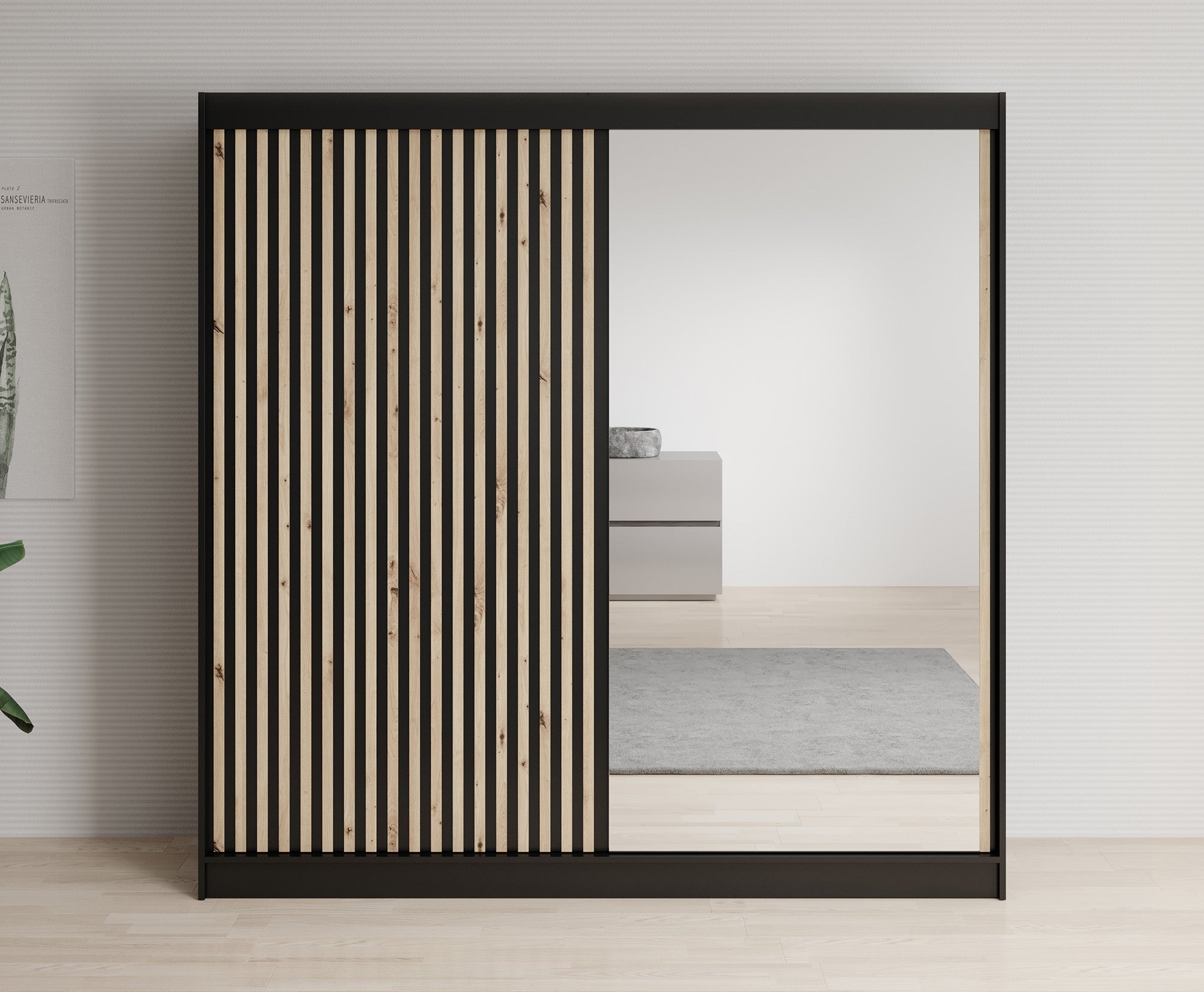 Lisbon 2 - Kledingkast met schuifdeuren - Zwart/eiken - 200x62x200 cm