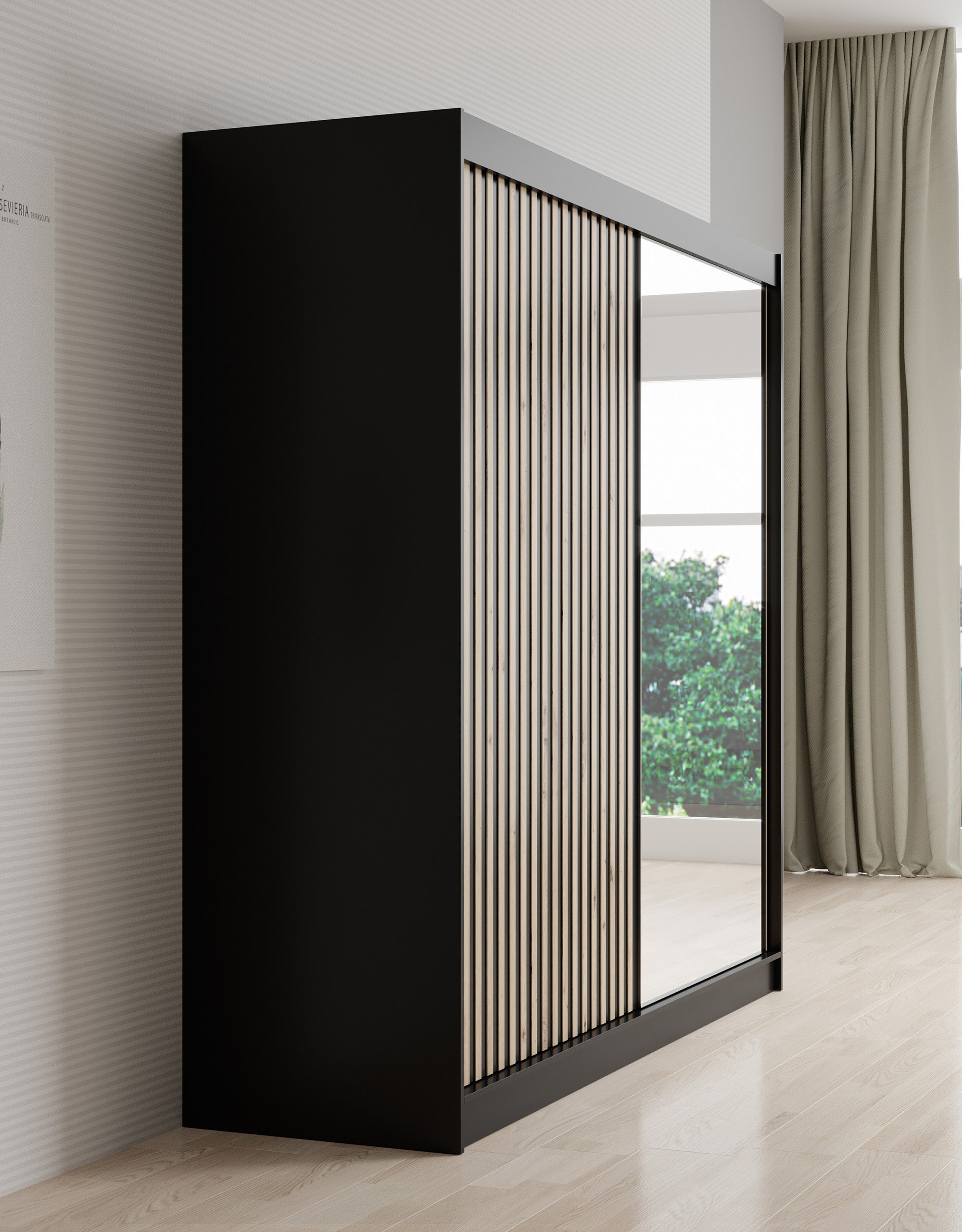 Lisbon 2 - Kledingkast met schuifdeuren - Zwart/eiken - 200x62x200 cm