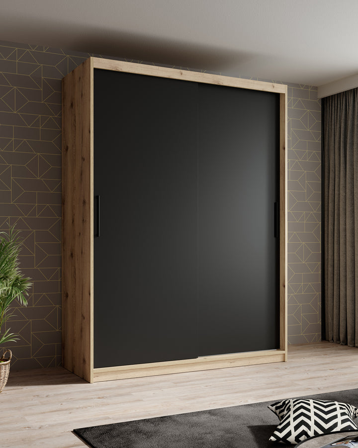 Luxor - Kledingkast met schuifdeuren - Zwart/eiken - 150x62x200 cm