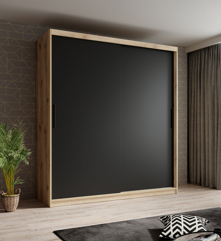 Luxor - Kledingkast met schuifdeuren - Zwart/eiken - 180x62x200 cm