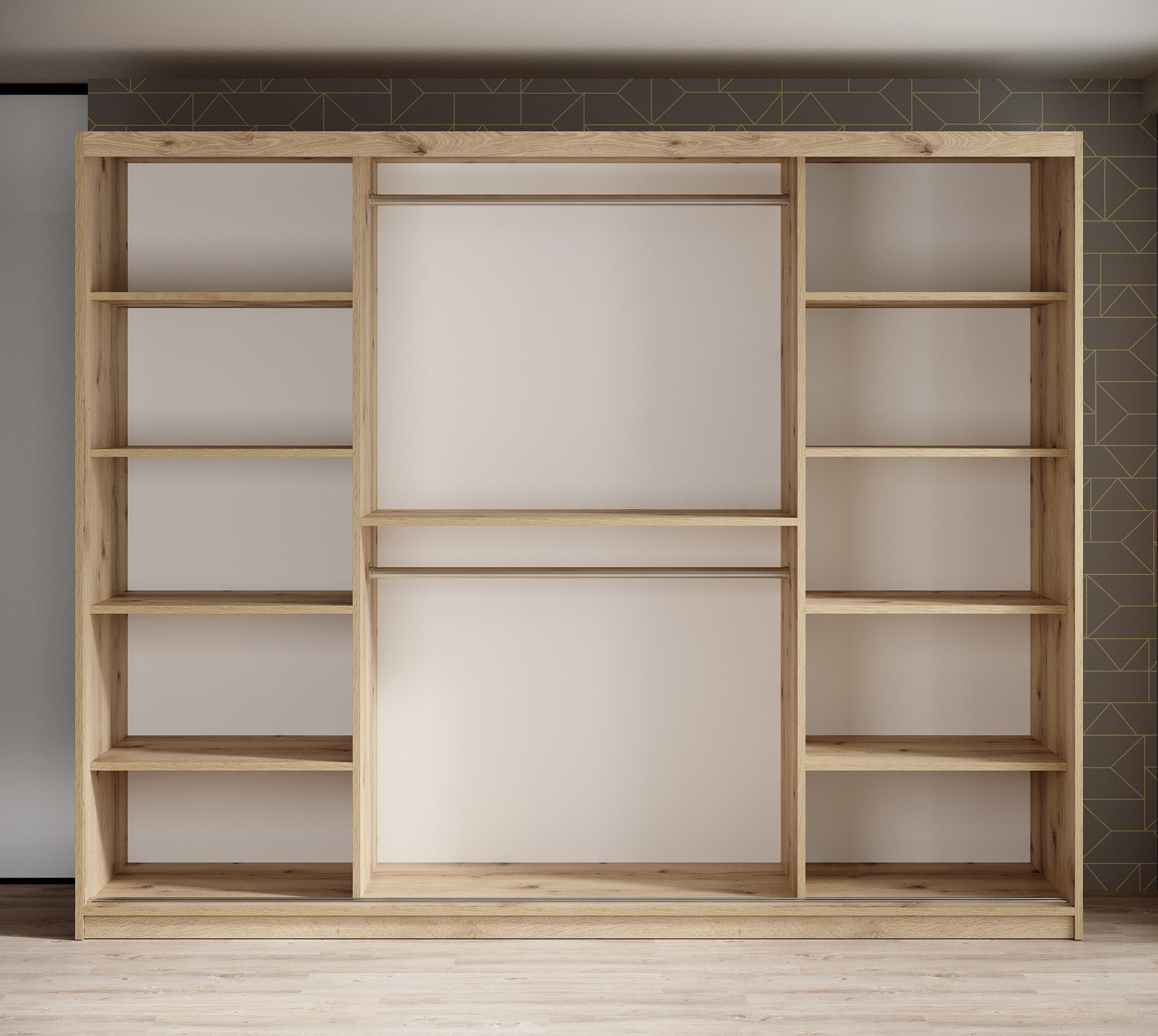 Luxor - Kledingkast met schuifdeuren - Zwart/eiken - 250x62x200 cm