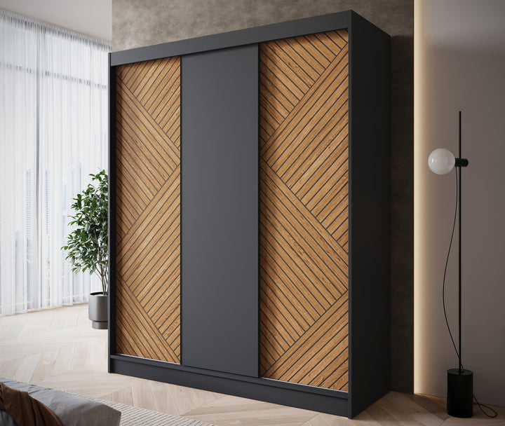Macerata - Kledingkast met schuifdeuren - Zwart - 180x60x220 cm