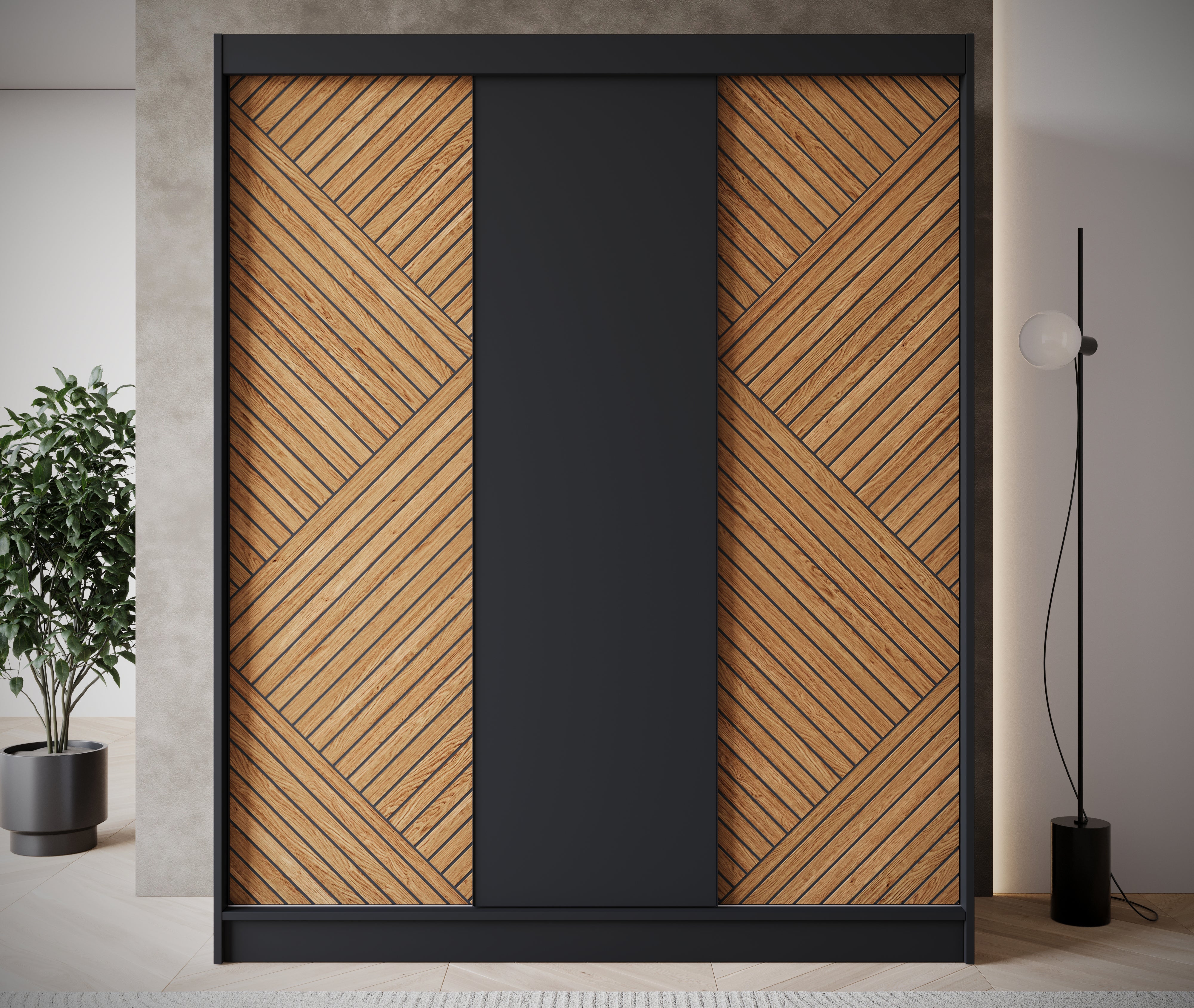Macerata - Kledingkast met schuifdeuren - Zwart - 180x60x220 cm
