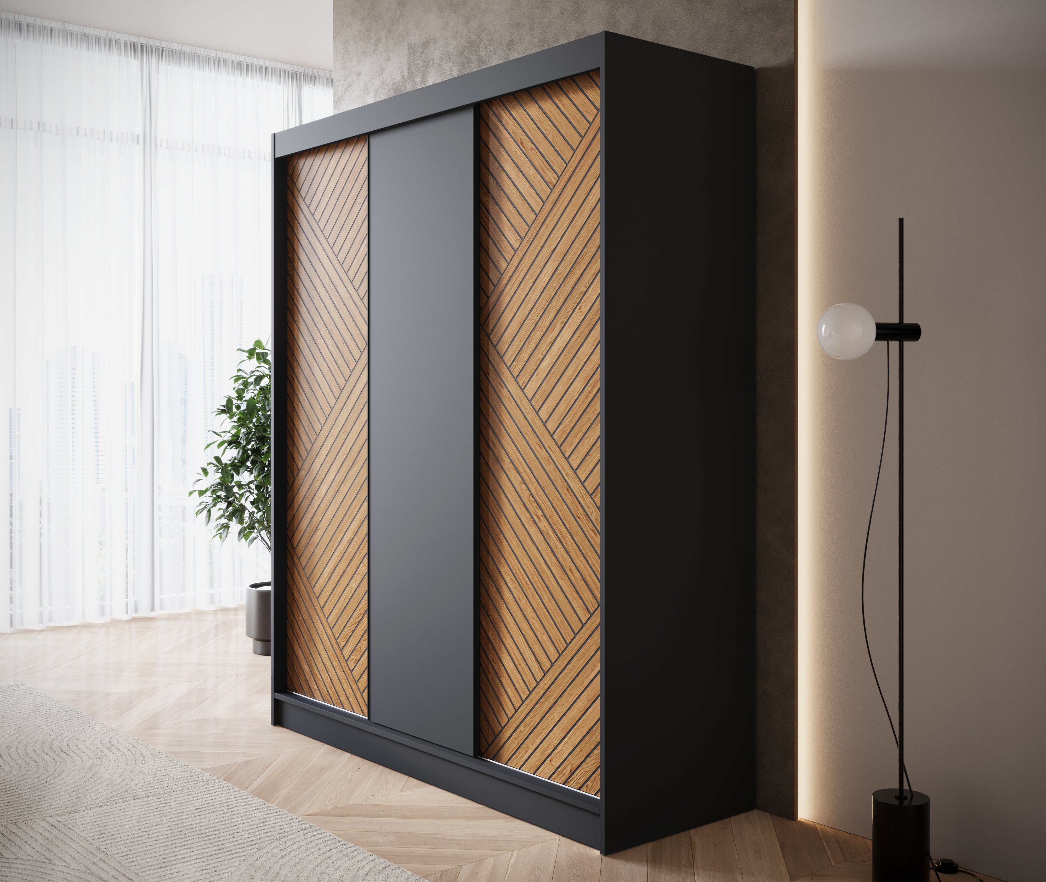 Macerata - Kledingkast met schuifdeuren - Zwart - 180x60x220 cm