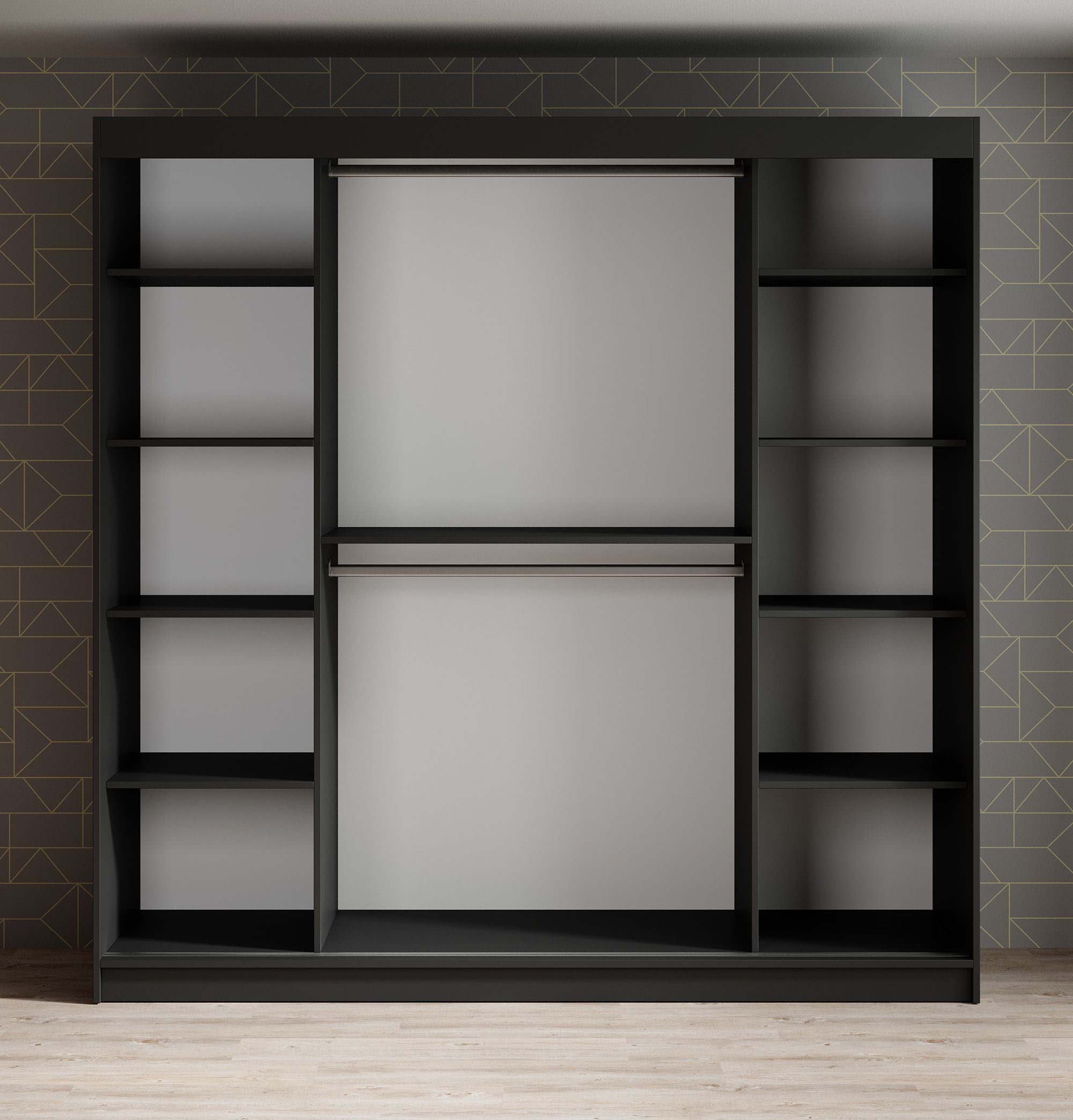 Malavi 2 - Kledingkast met schuifdeuren - Zwart - 200x62x200 cm