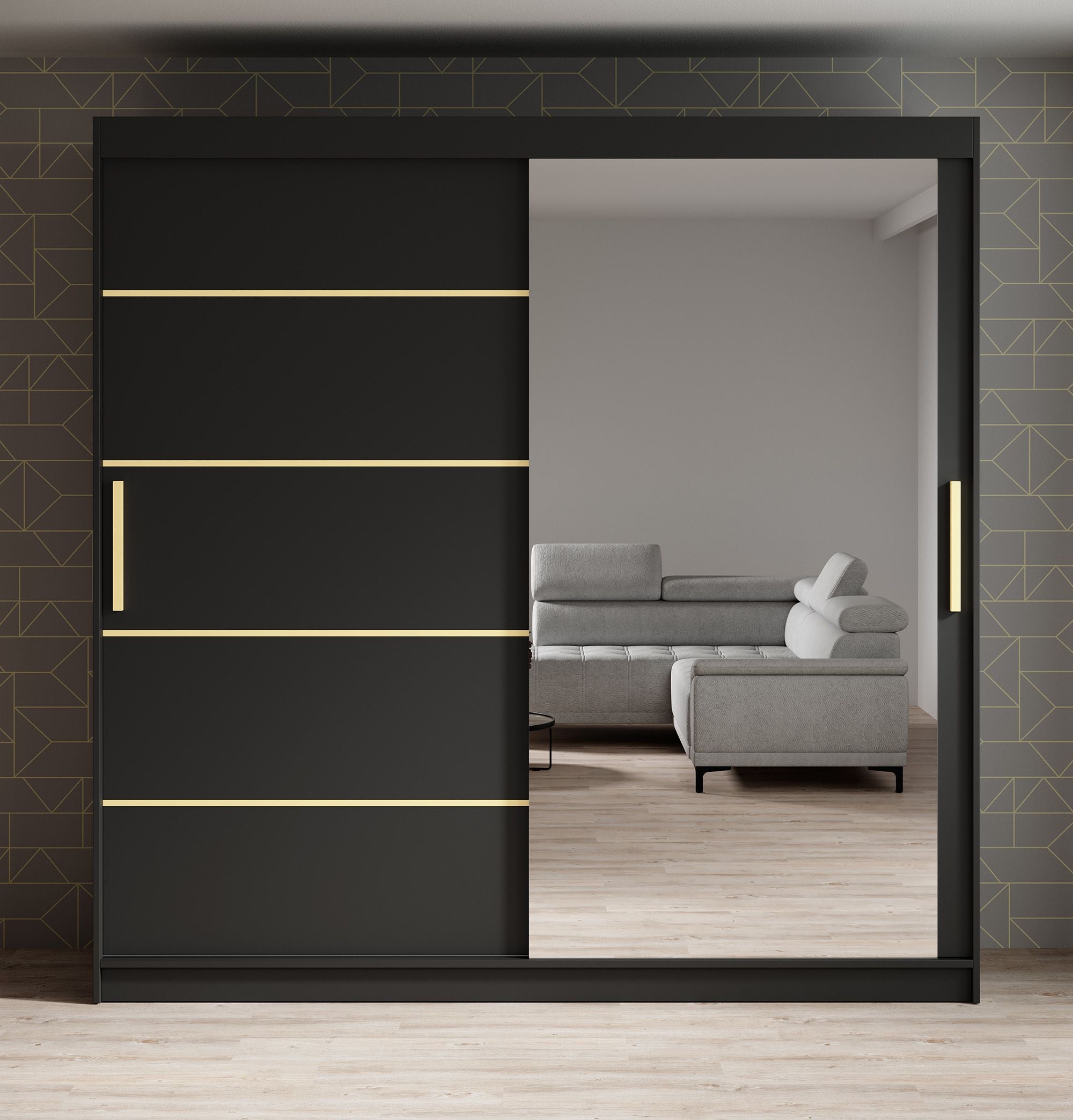 Malavi 2 - Kledingkast met schuifdeuren - Zwart - 200x62x200 cm