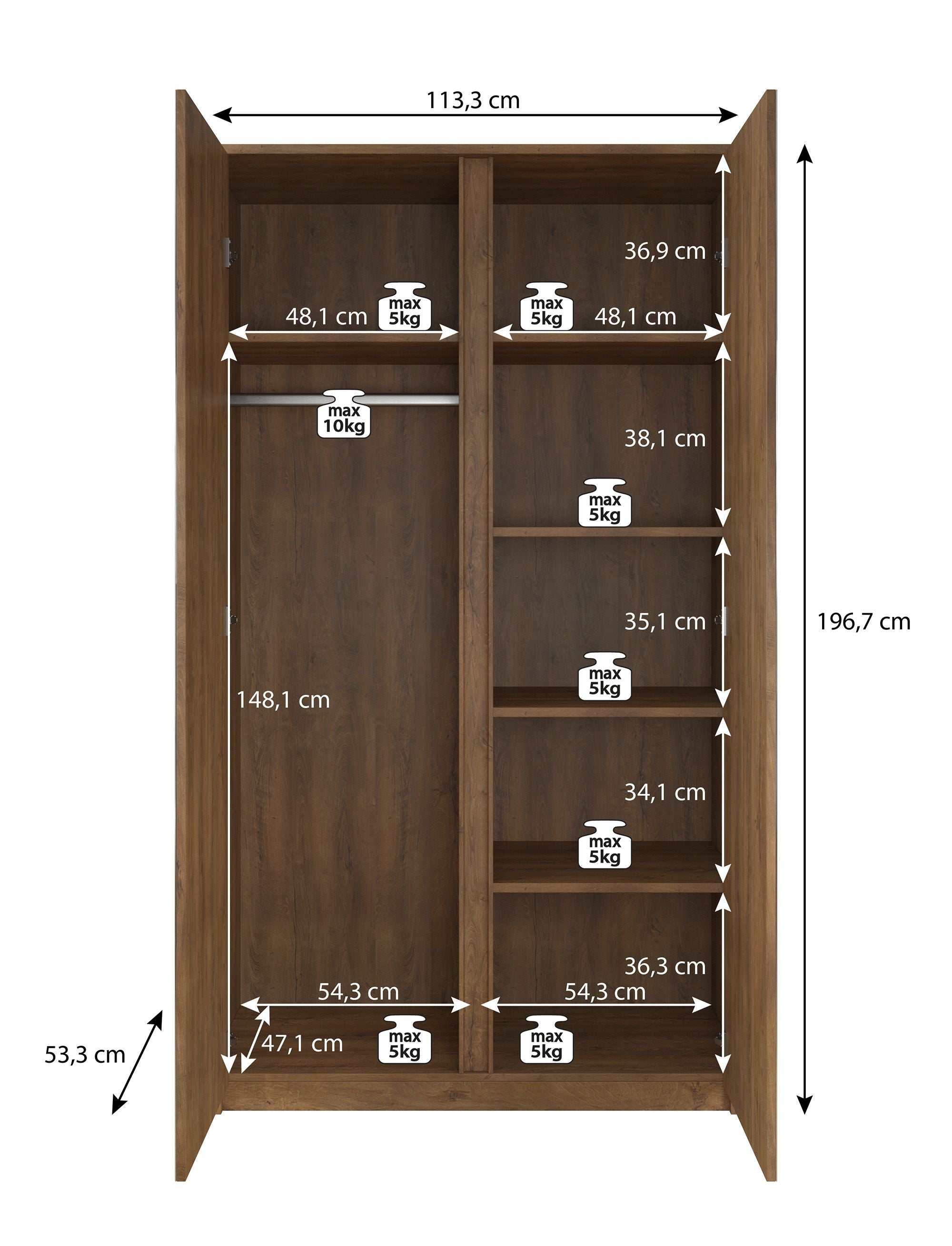 Malibu - Kledingkast 2-deurs - Mat zwart - 113x53x197 cm