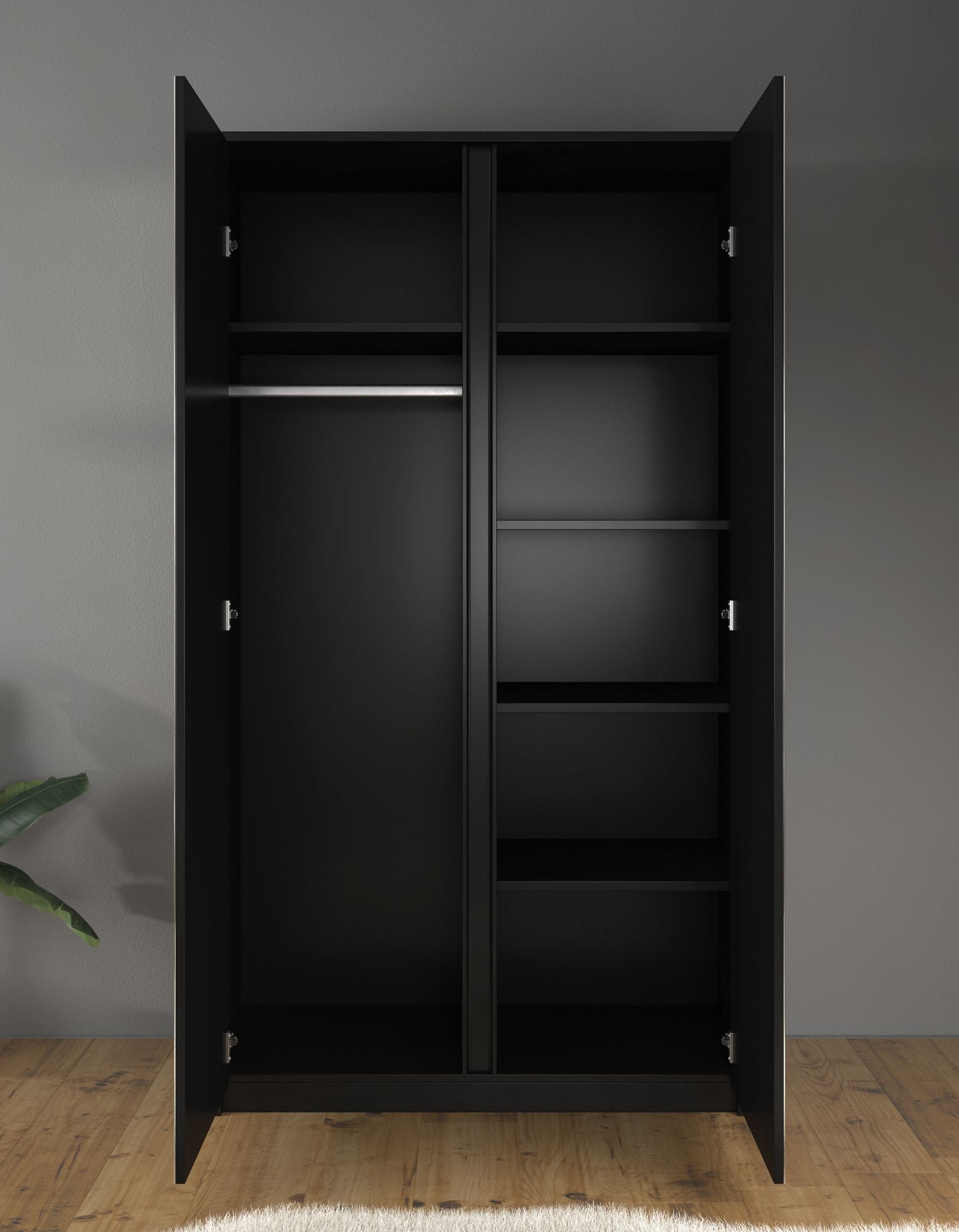 Malibu - Kledingkast 2-deurs - Mat zwart - 113x53x197 cm