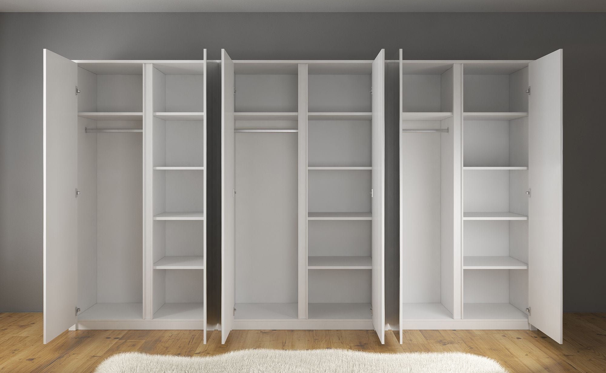 Malibu - Kledingkast 6-deurs - Wit - 340x53x197 cm