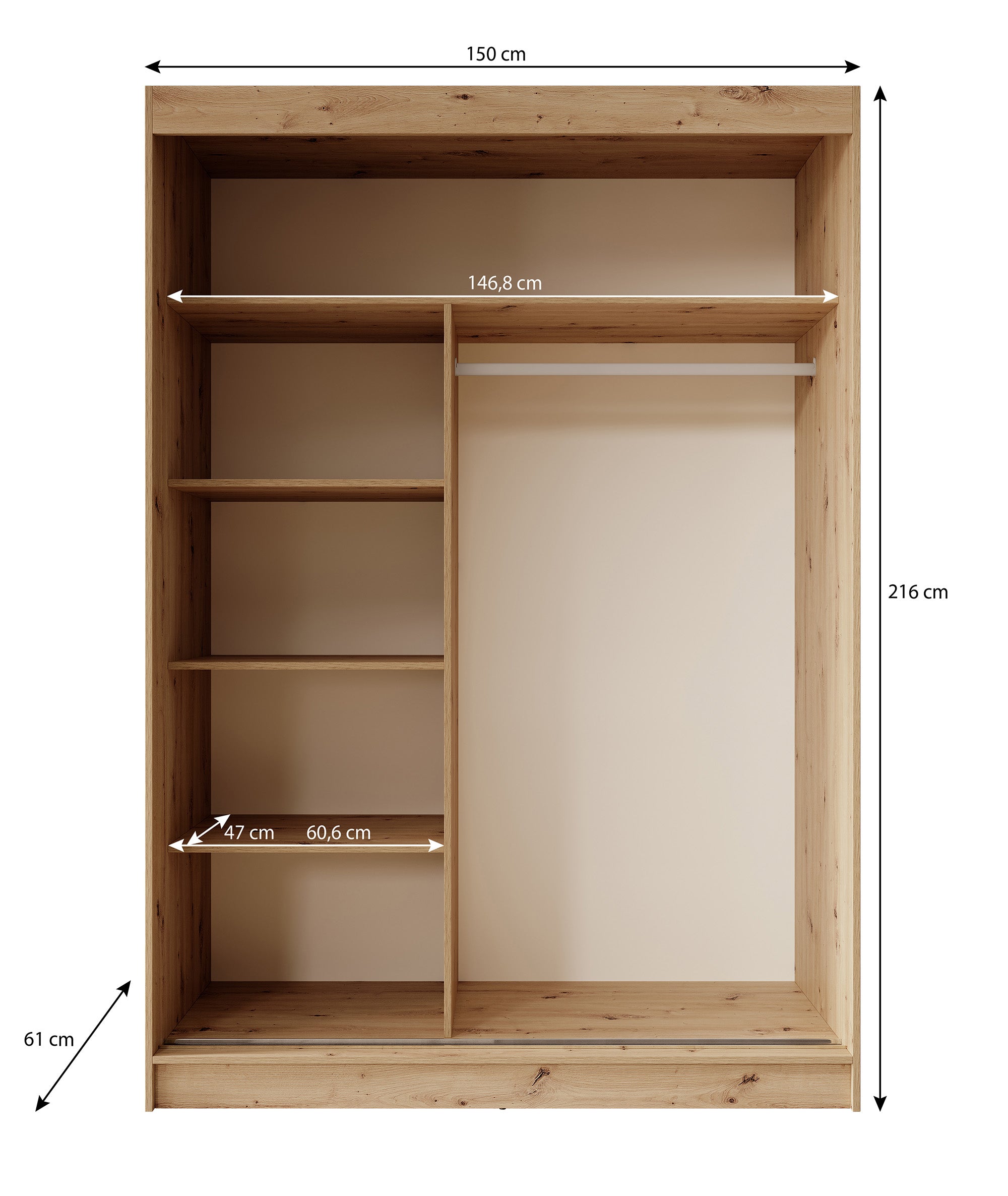 Mammock - Kledingkast  schuifdeuren - Eiken - 150x61x216 cm