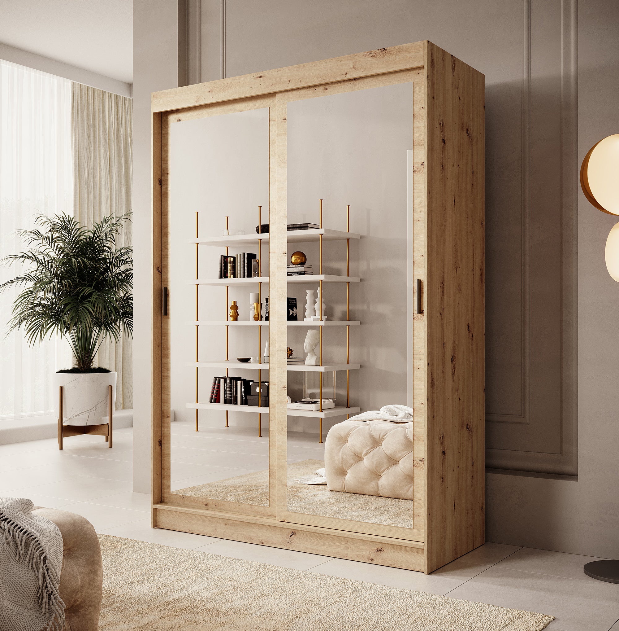 Mammock - Kledingkast  met spiegel - Eiken - 150x61x216 cm
