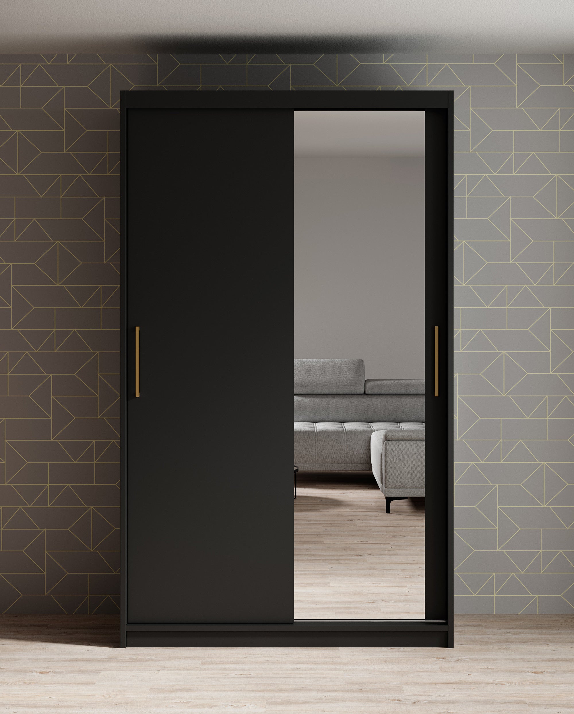 Mandalin - Kledingkast met spiegel - Zwart - 120x62x200 cm