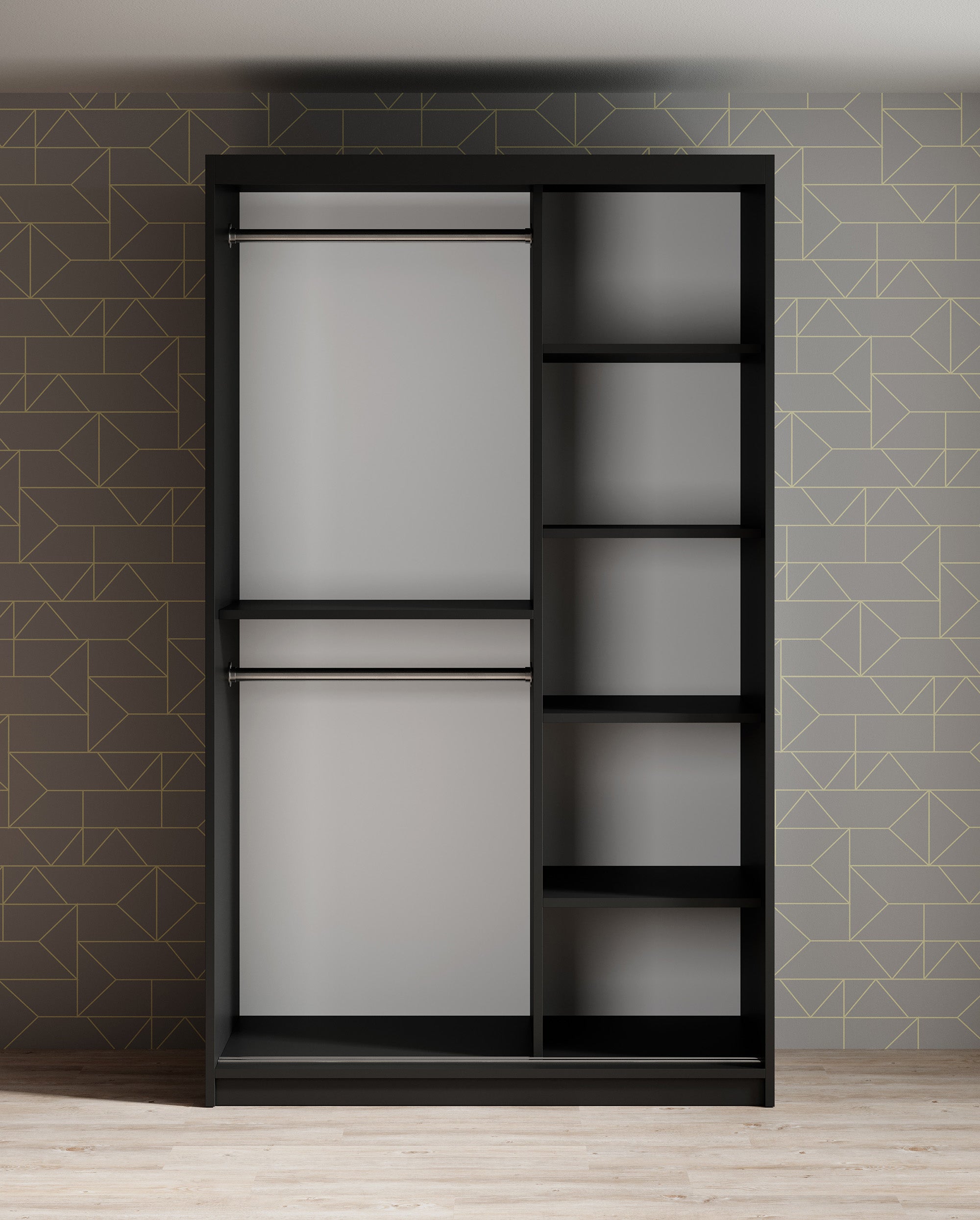Mandalin - Kledingkast met spiegel - Zwart - 120x62x200 cm