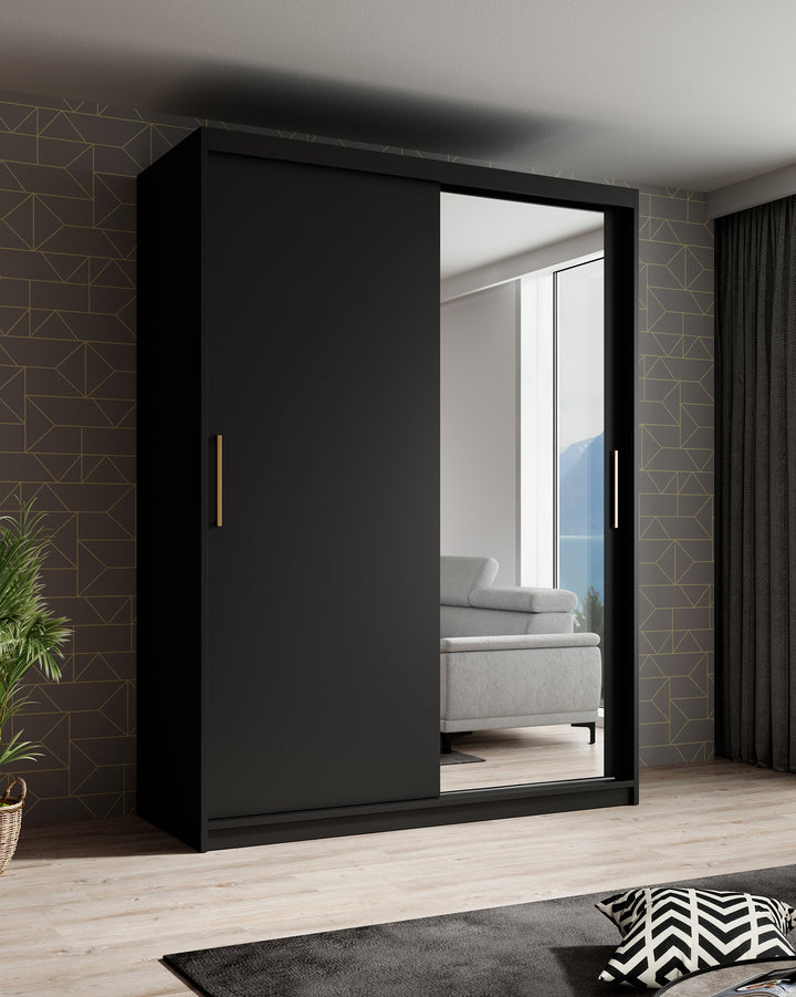 Mandalin - Kledingkast met spiegel - Zwart - 150x62x200 cm