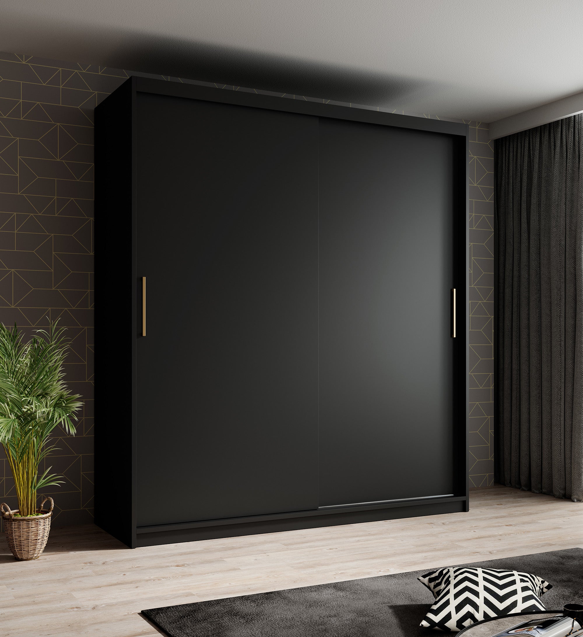 Mandalin - Kledingkast met schuidfdeuren - Zwart - 180x62x200 cm