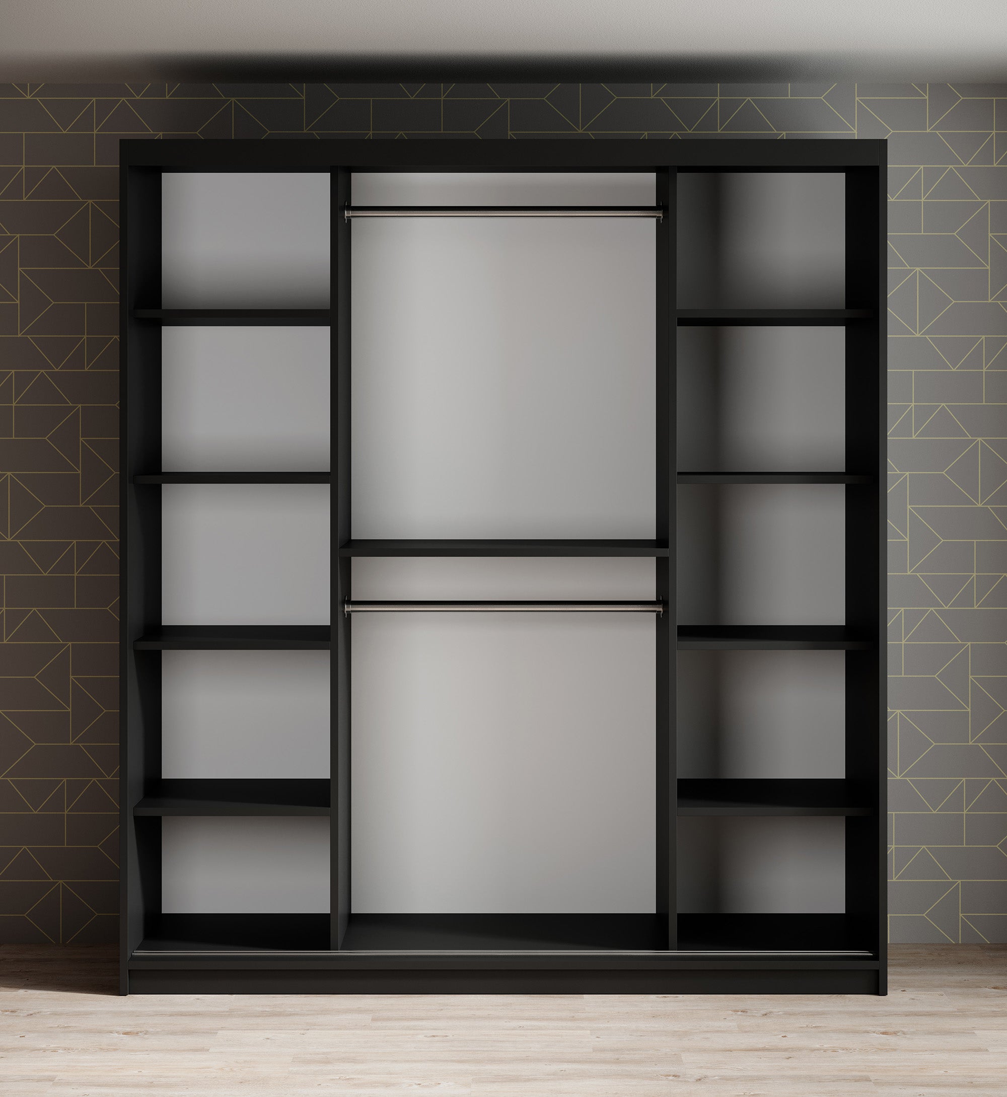 Mandalin - Kledingkast met schuidfdeuren - Zwart - 180x62x200 cm