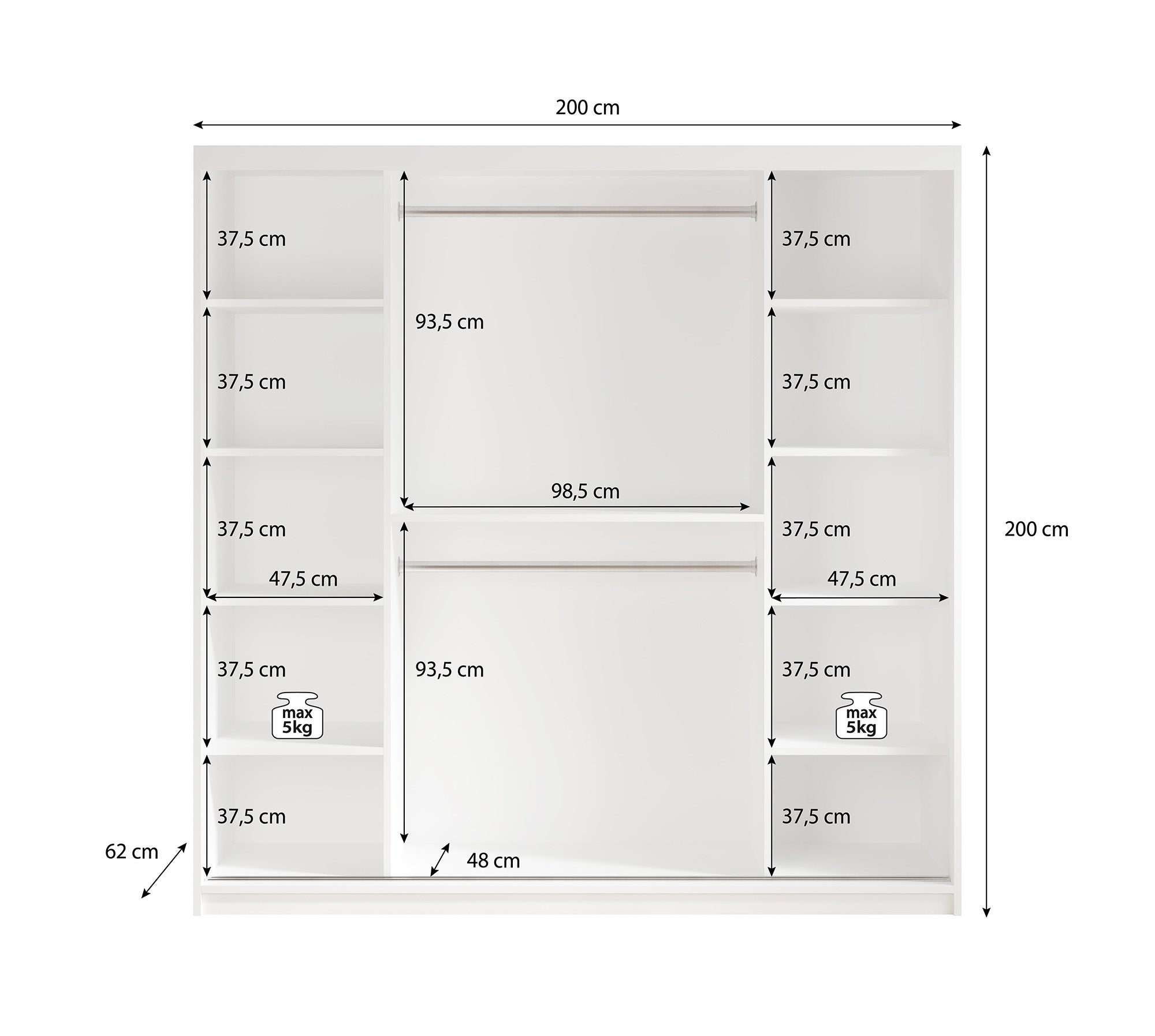 Mandalin - Kledingkast met spiegel - Zwart - 200x62x200 cm