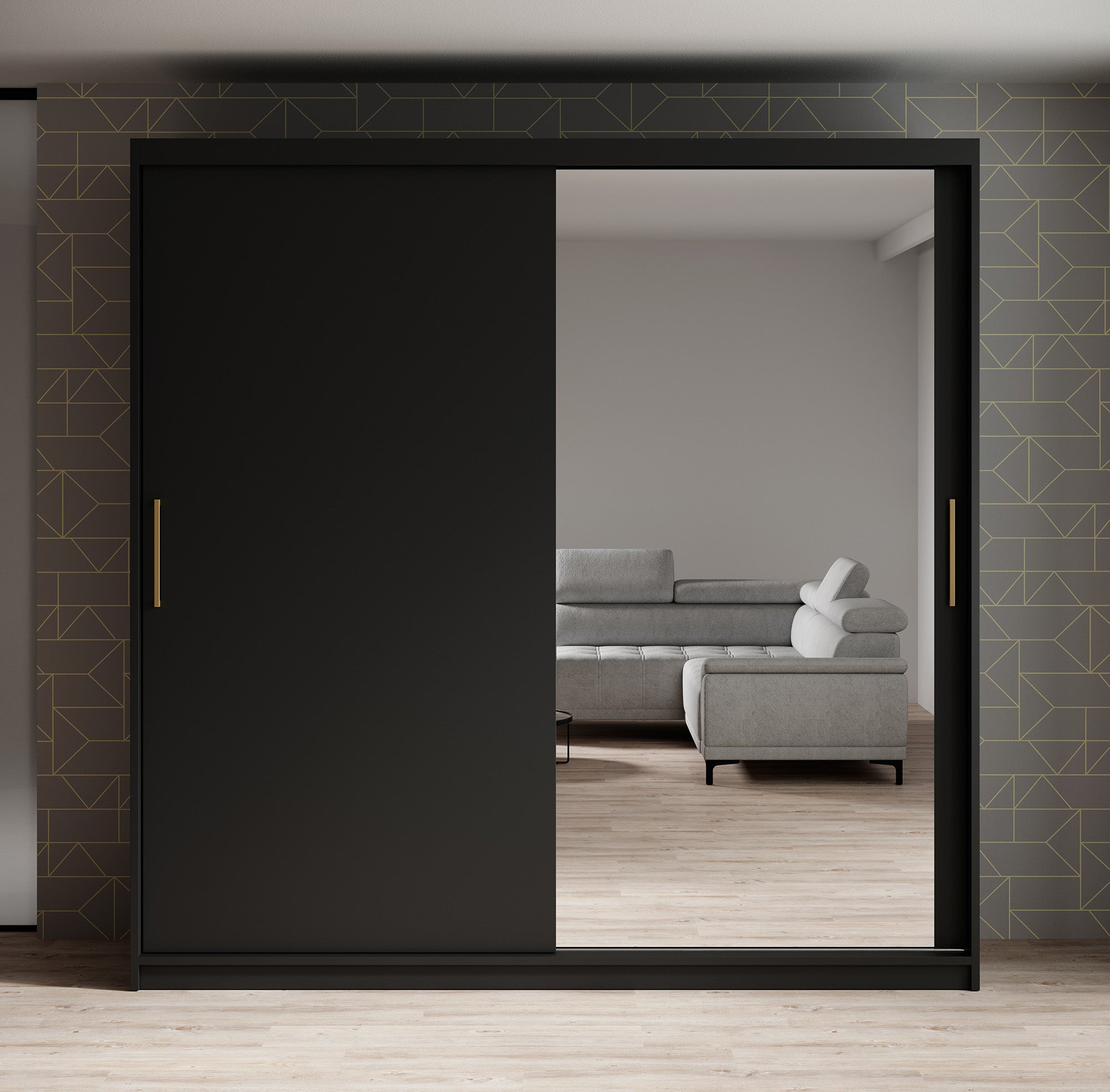 Mandalin - Kledingkast met spiegel - Zwart - 200x62x200 cm