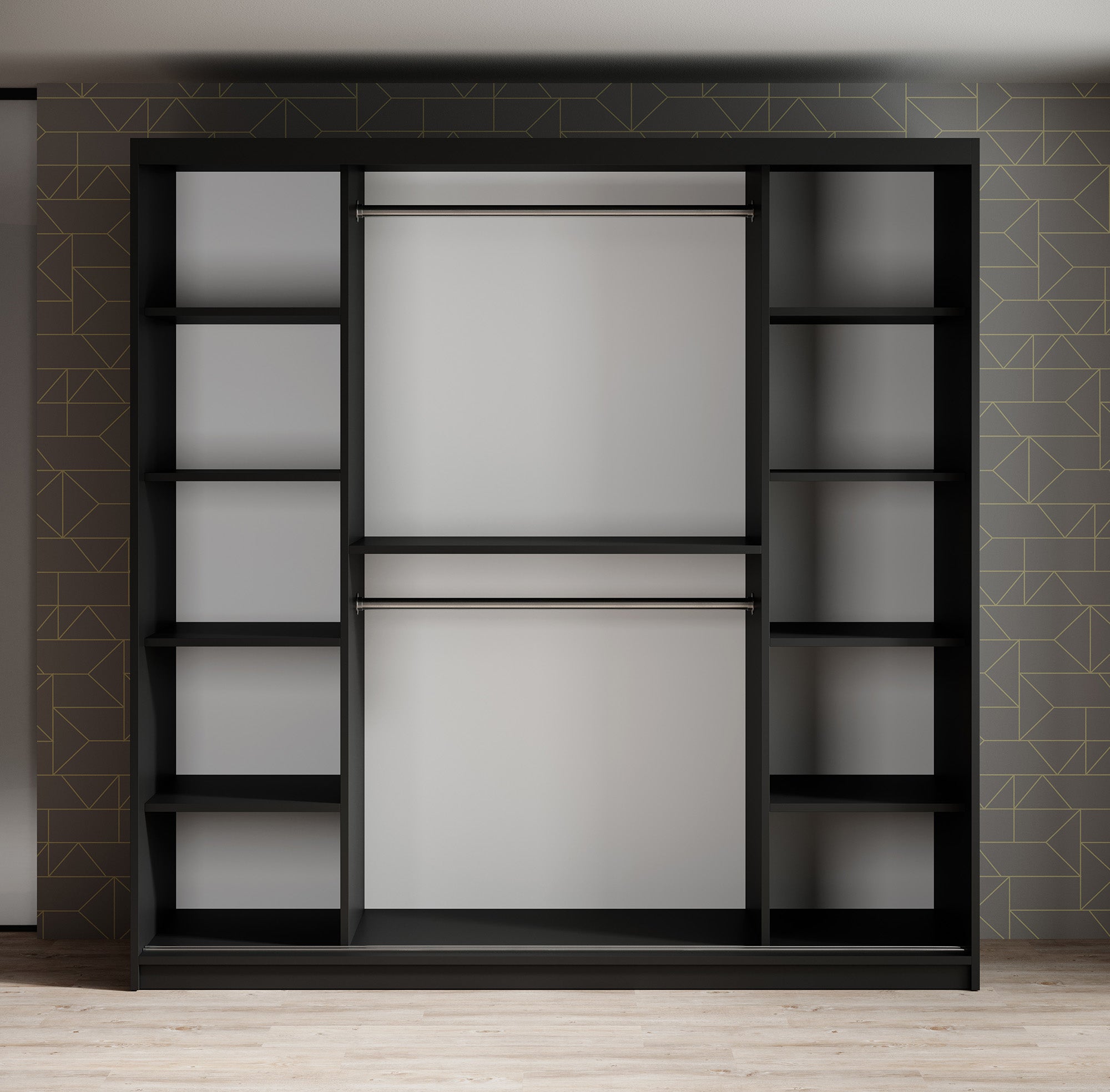 Mandalin - Kledingkast met spiegel - Zwart - 200x62x200 cm