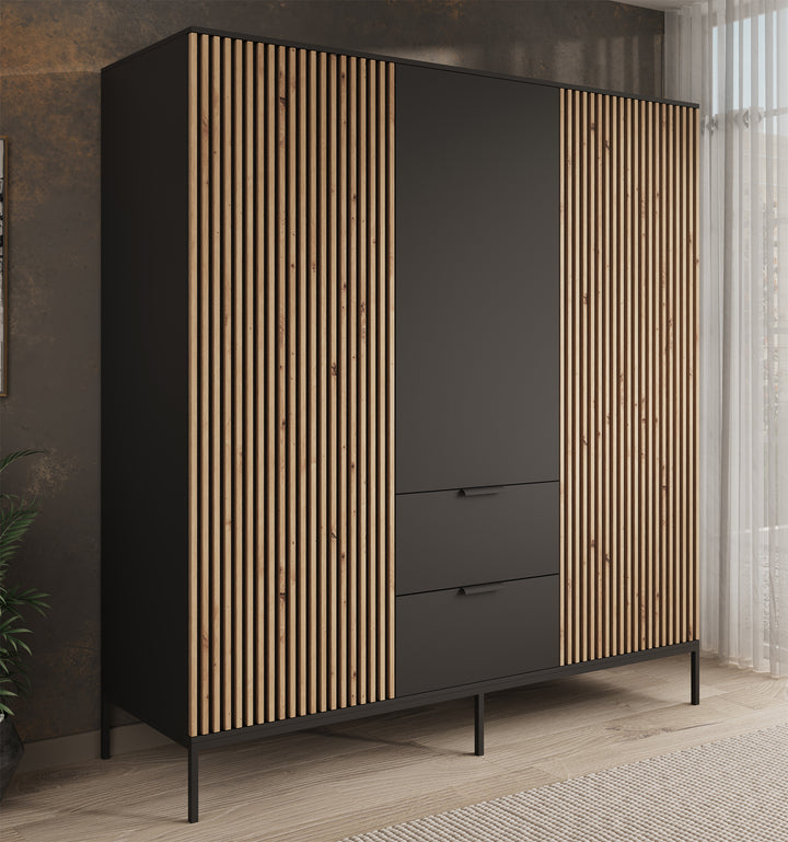Marbella - Kledingkast 3-deurs - Zwart - 185x60x200 cm