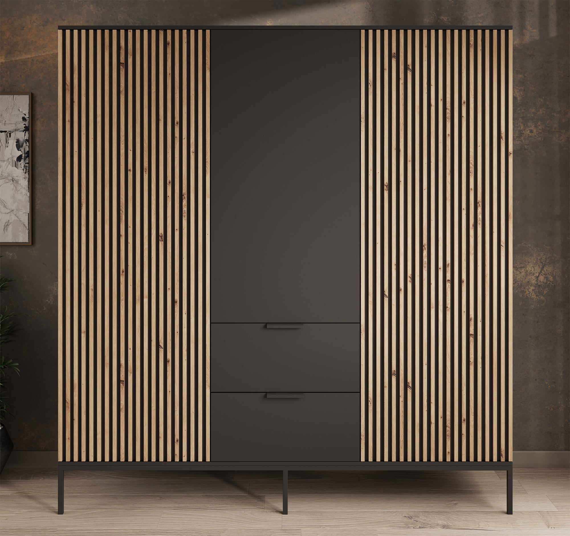 Marbella - Kledingkast 3-deurs - Zwart - 185x60x200 cm