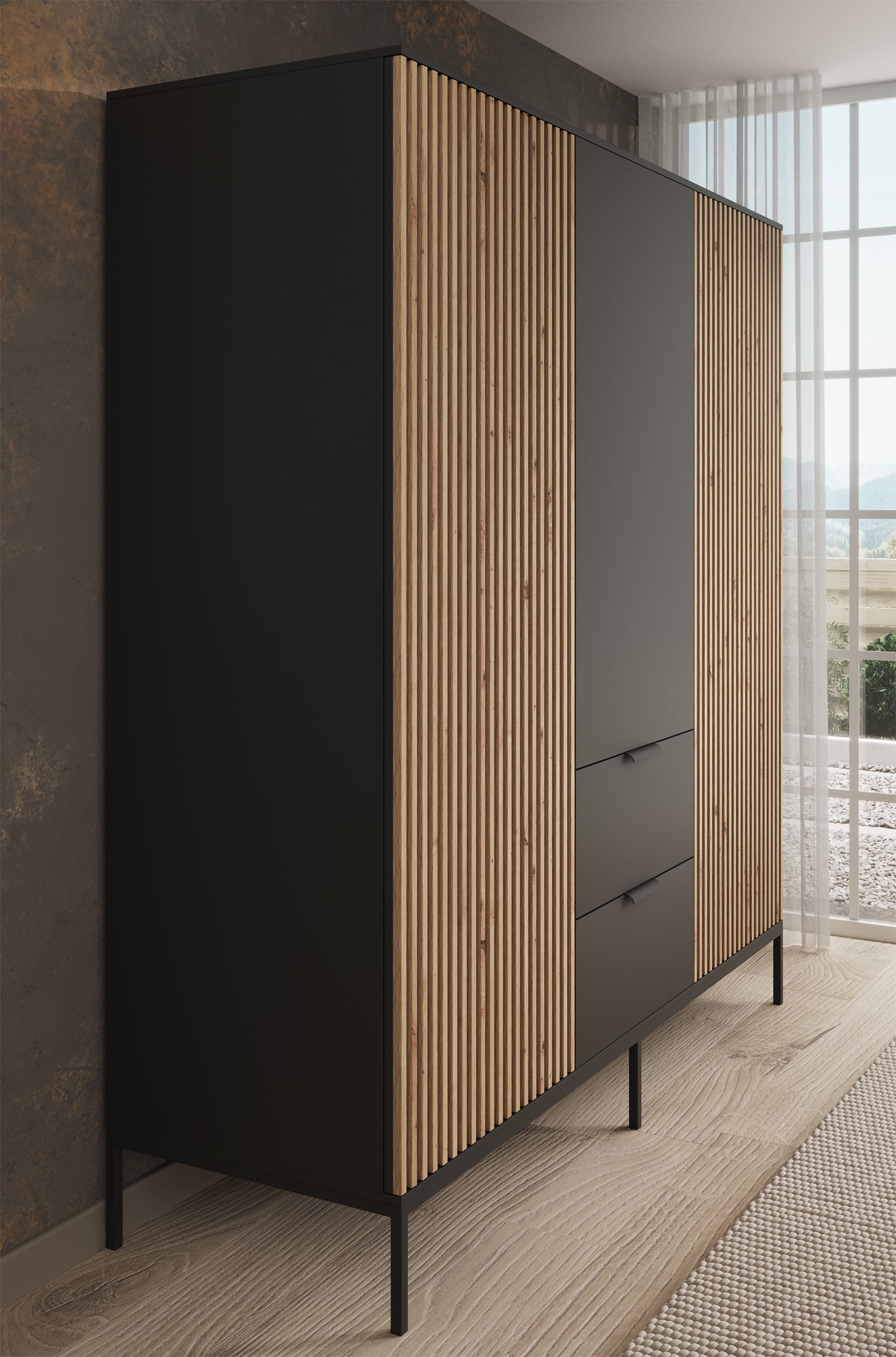 Marbella - Kledingkast 3-deurs - Zwart - 185x60x200 cm