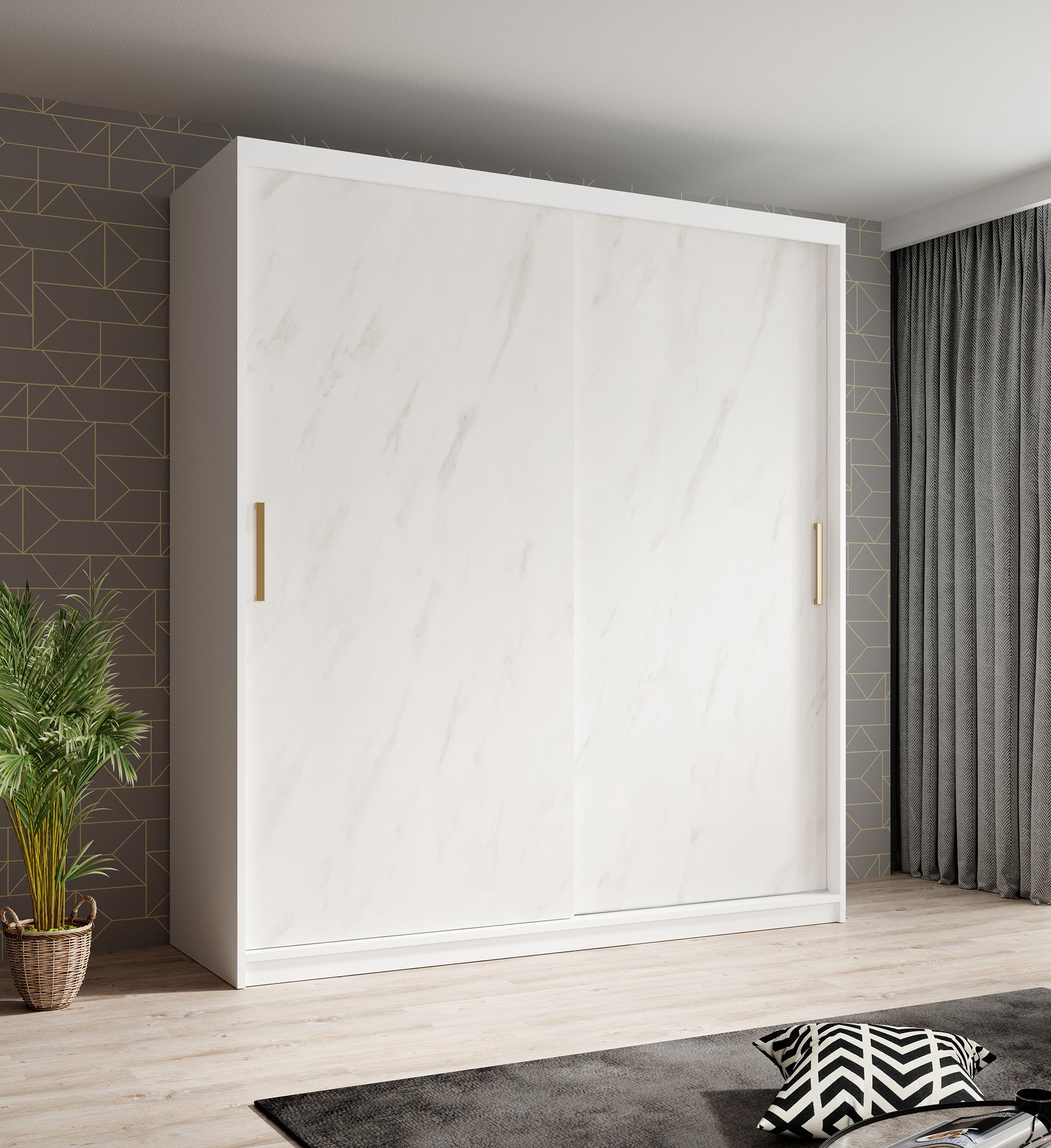 Marmer - Kledinkast met schuifdeuren - Wit  - 180x62x200 cm