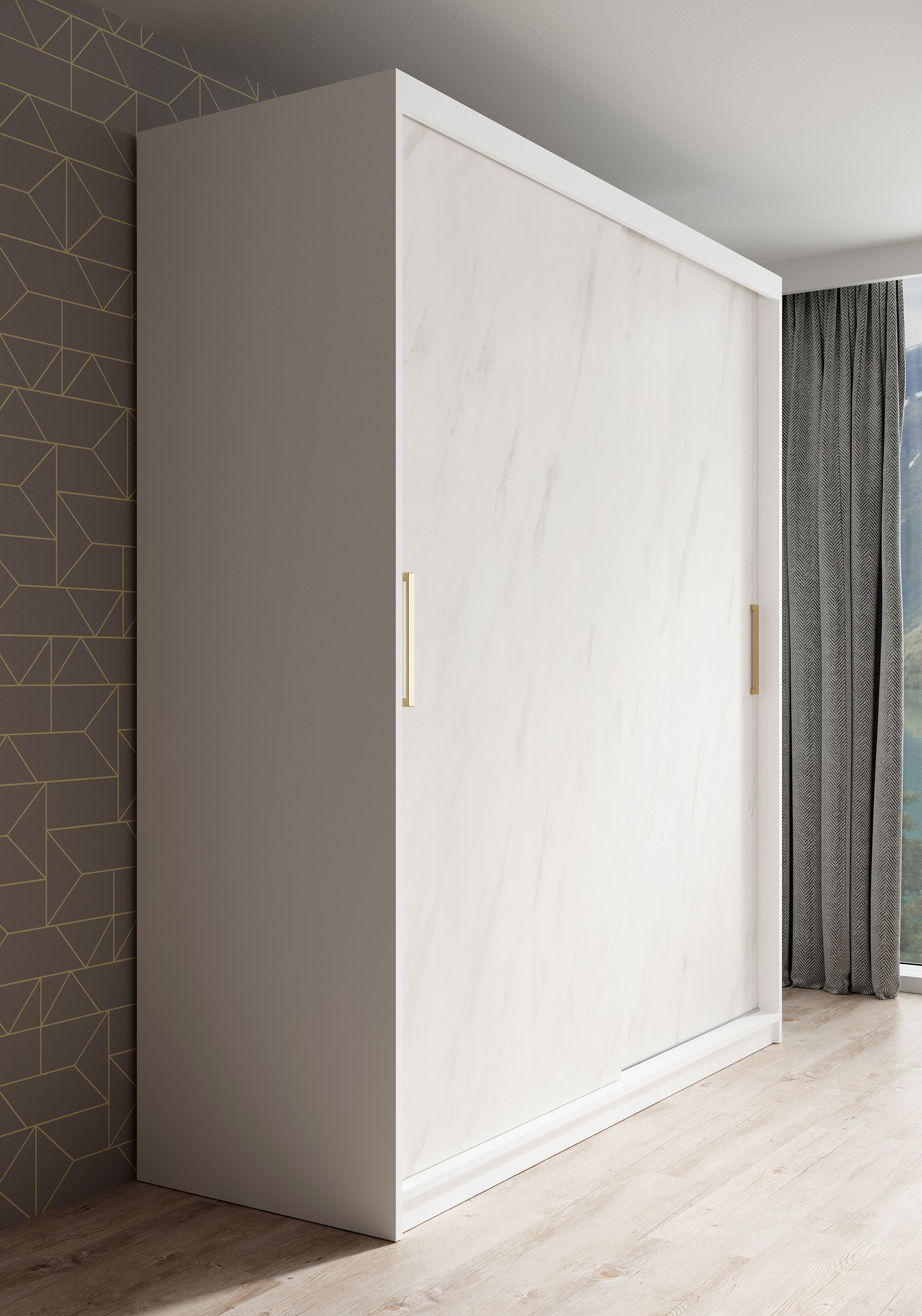 Marmer - Kledinkast met schuifdeuren - Wit  - 180x62x200 cm